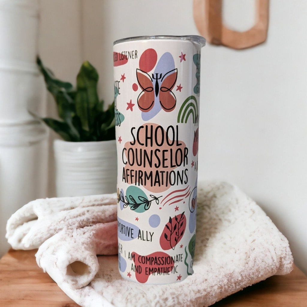 School Counselor Affirmations Tumbler 20oz With Reusable Straw
