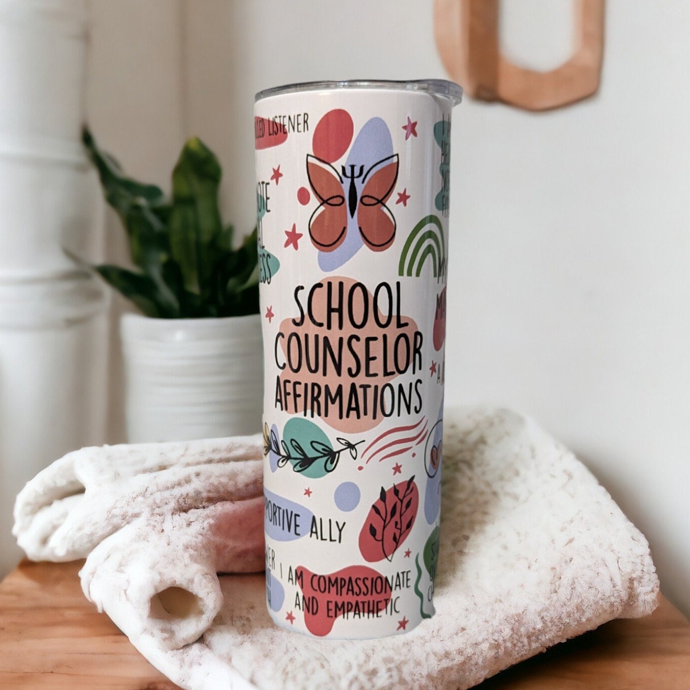 School Counselor Affirmations Tumbler 20oz With Reusable Straw