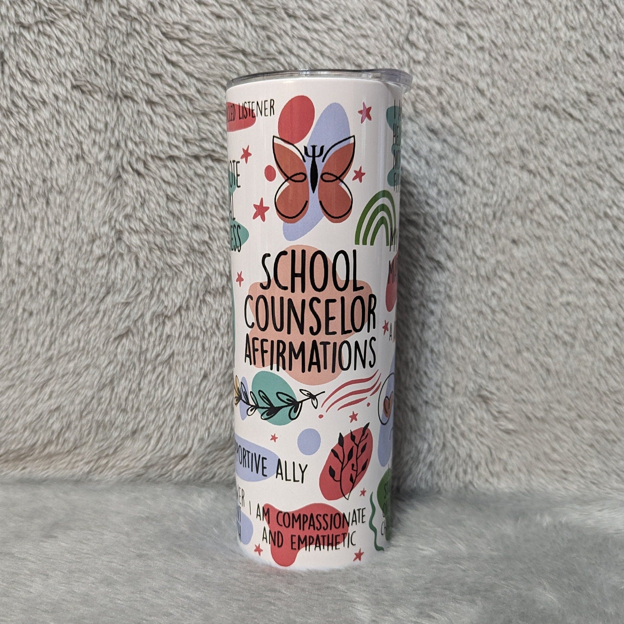 School Counselor Affirmations Tumbler 20oz With Reusable Straw