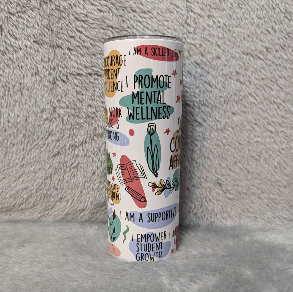 School Counselor Affirmations Tumbler 20oz With Reusable Straw