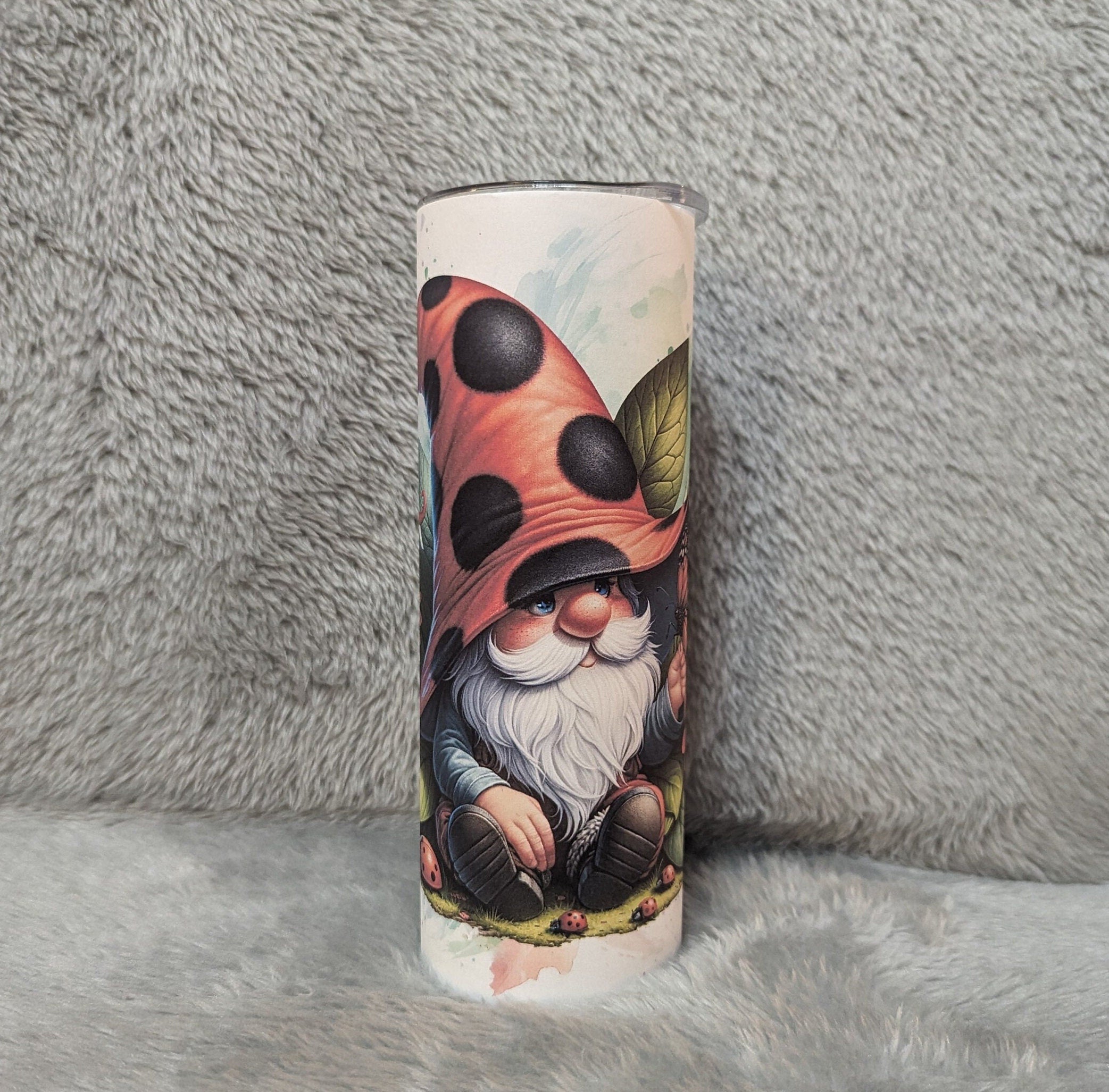 Ladybug Gnome Tumbler Can Be Personalized, Includes A Reusable Straw, Hot Or Cold Beverage Drinkware For Everyday Use, 20oz Skinny Tumbler