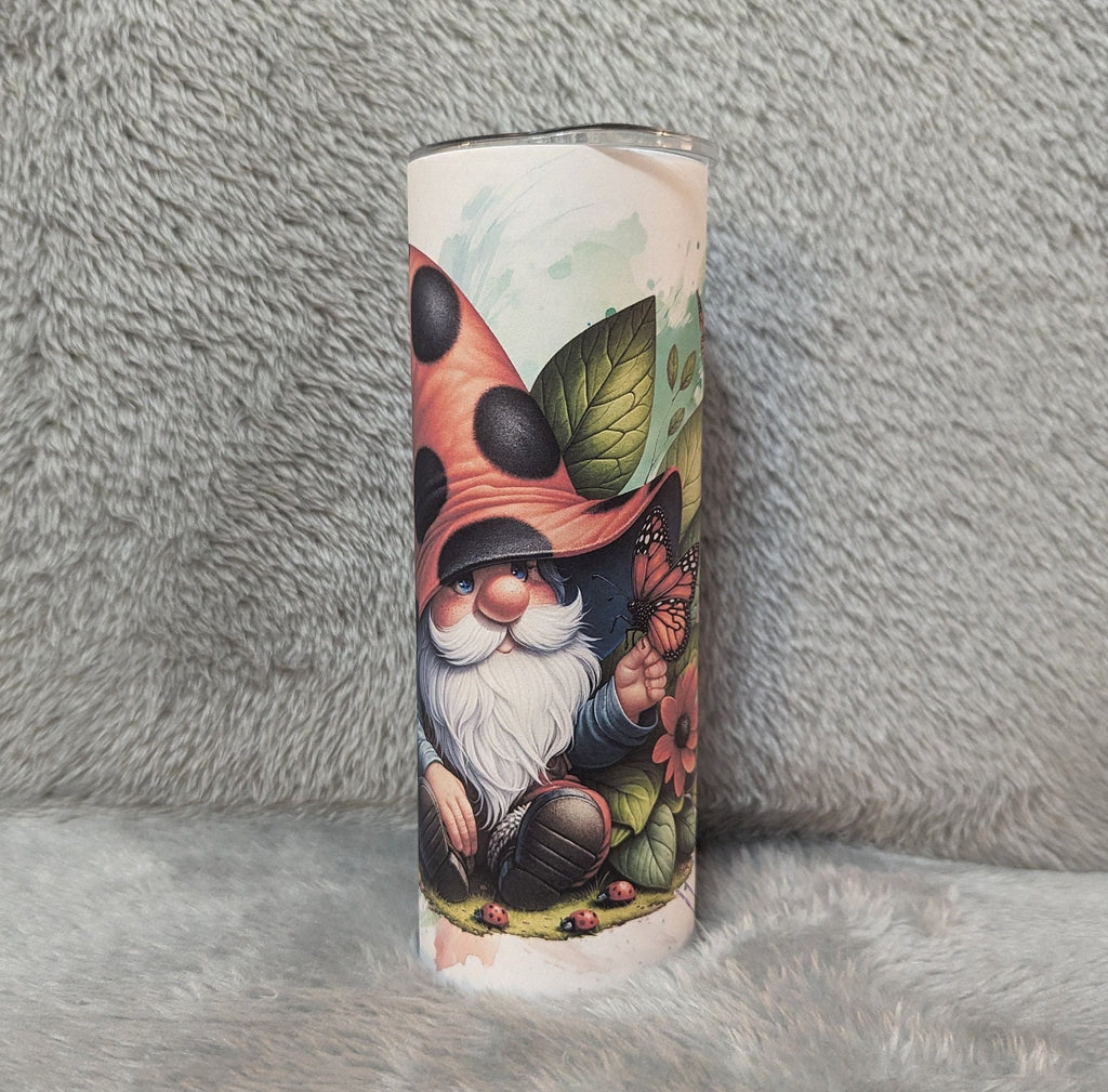 Ladybug Gnome Tumbler Can Be Personalized, Includes A Reusable Straw, Hot Or Cold Beverage Drinkware For Everyday Use, 20oz Skinny Tumbler