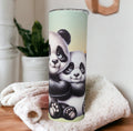 Cute Panda Bear Tumbler Can Be Personalized, Pandas With Sunflowers Tumbler, 20oz Skinny Tumbler For Everyday Use - Hot Or Cold Drinks