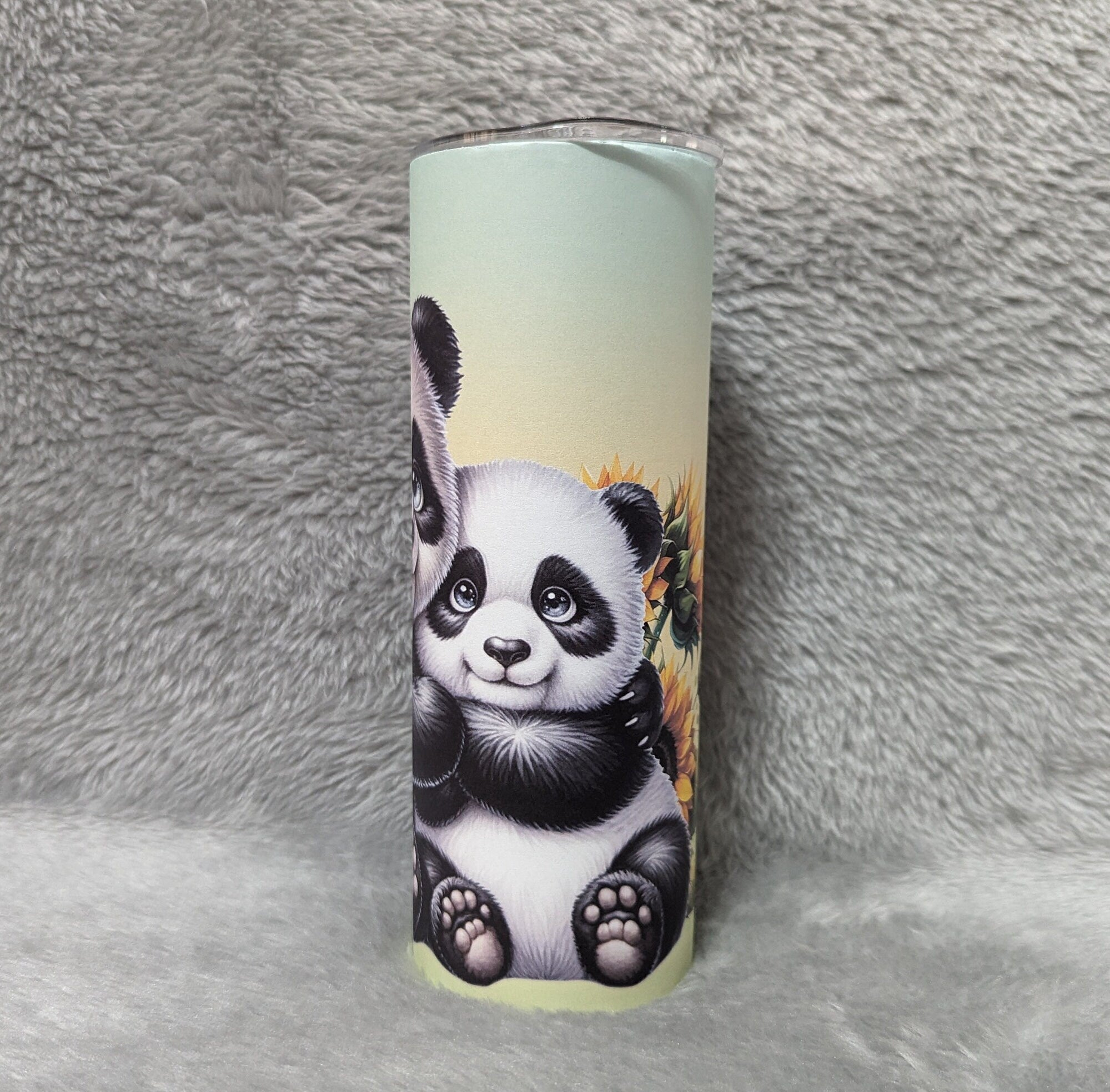 Cute Panda Bear Tumbler Can Be Personalized, Pandas With Sunflowers Tumbler, 20oz Skinny Tumbler For Everyday Use - Hot Or Cold Drinks