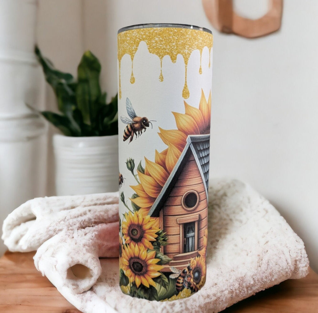 Pretty Bee Tumbler 20oz With Reusable Straw, Can Be Personalized