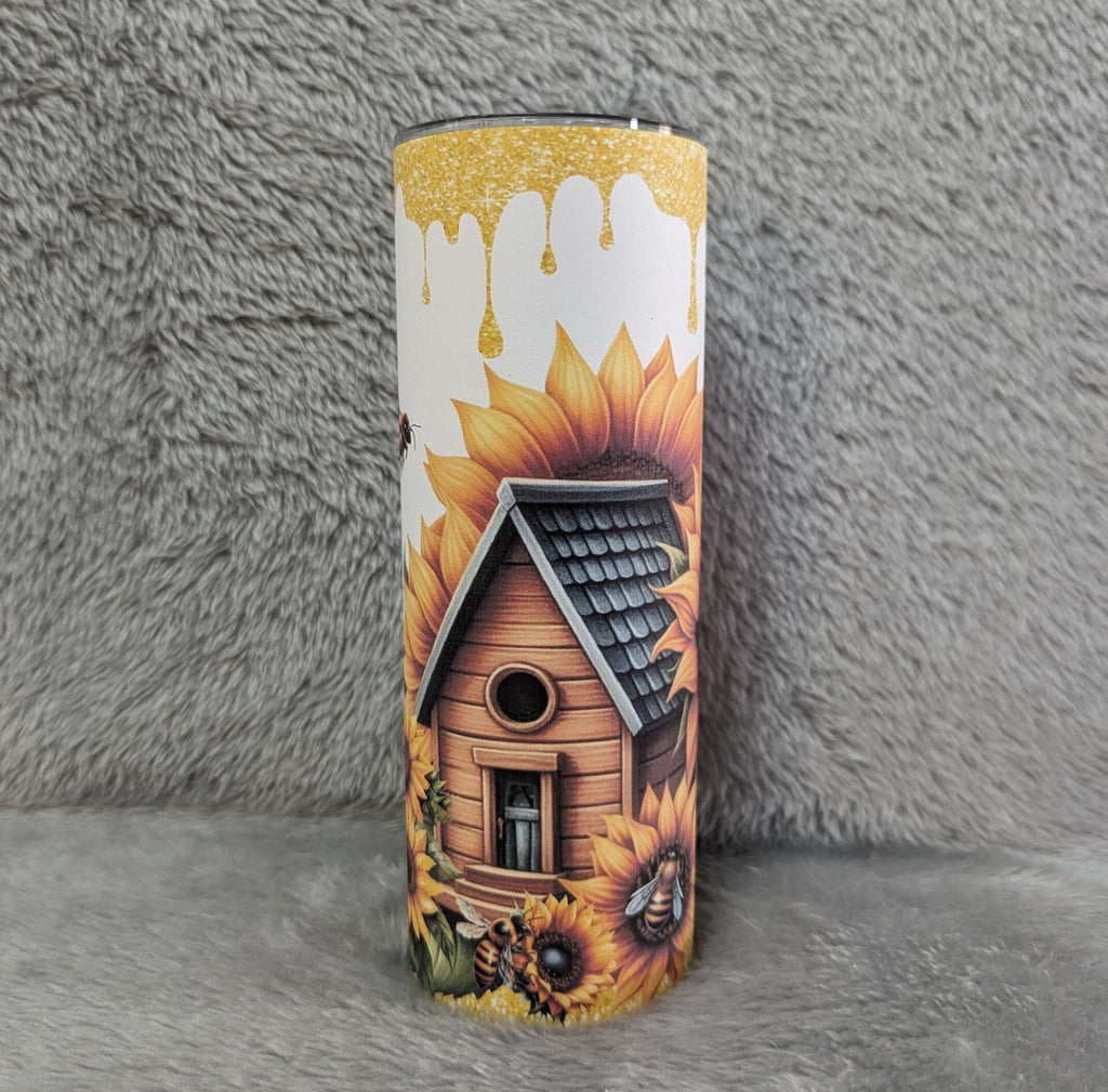 Pretty Bee Tumbler 20oz With Reusable Straw, Can Be Personalized