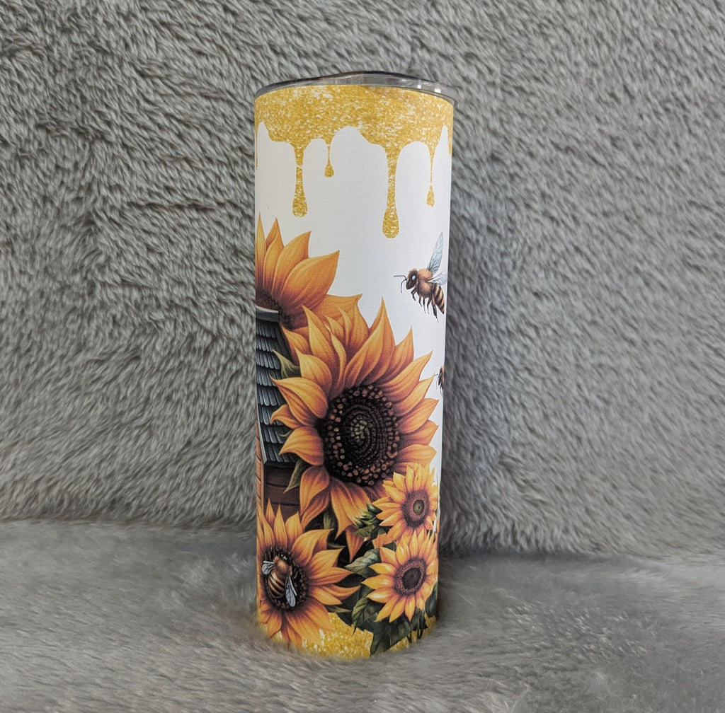 Pretty Bee Tumbler 20oz With Reusable Straw, Can Be Personalized