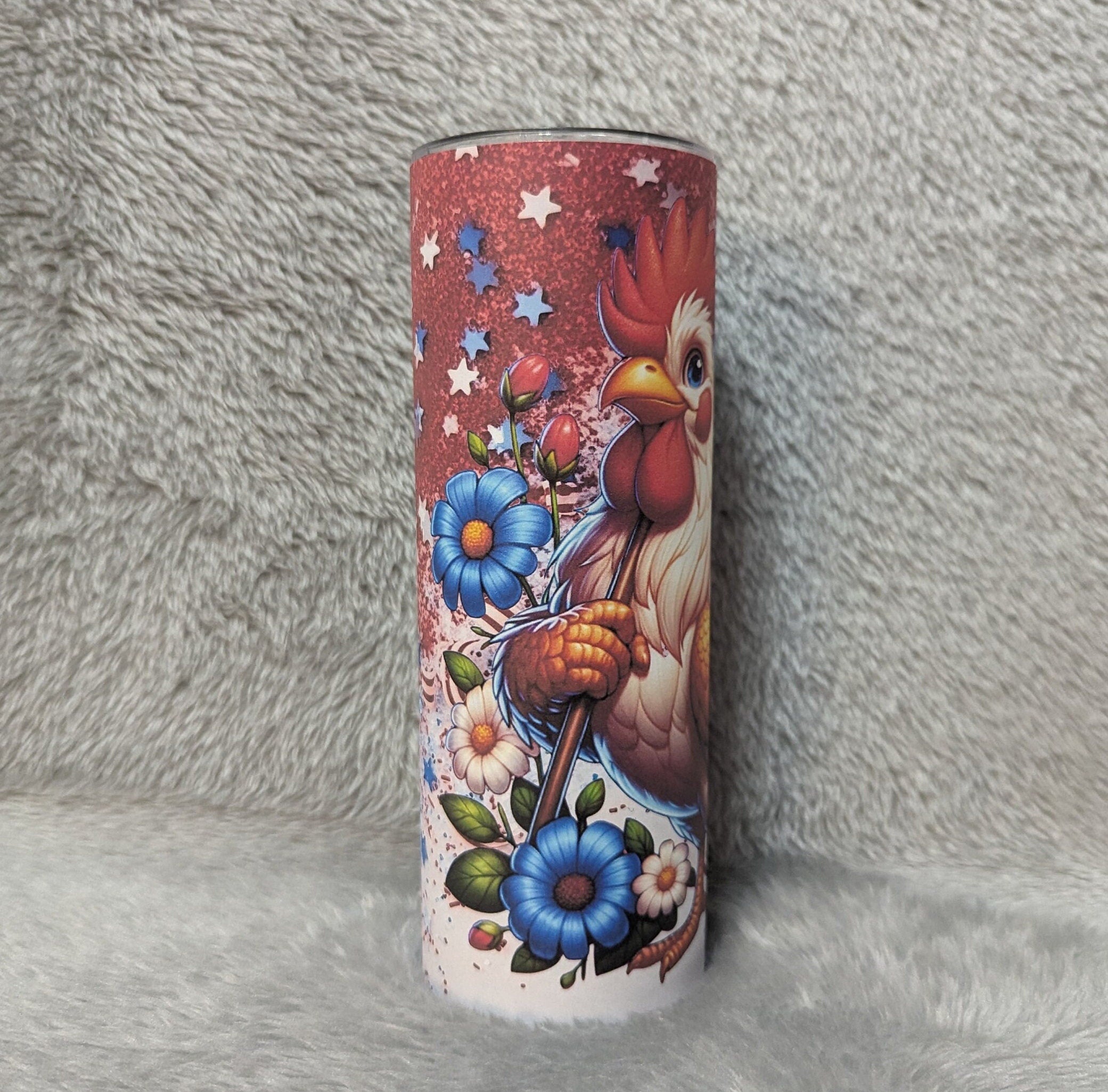 Patriotic Rooster Tumbler Can Be Personalized, Patriotic Cup With Name, Patriotic Gift For Rooster Lovers, Includes A Reusable Straw