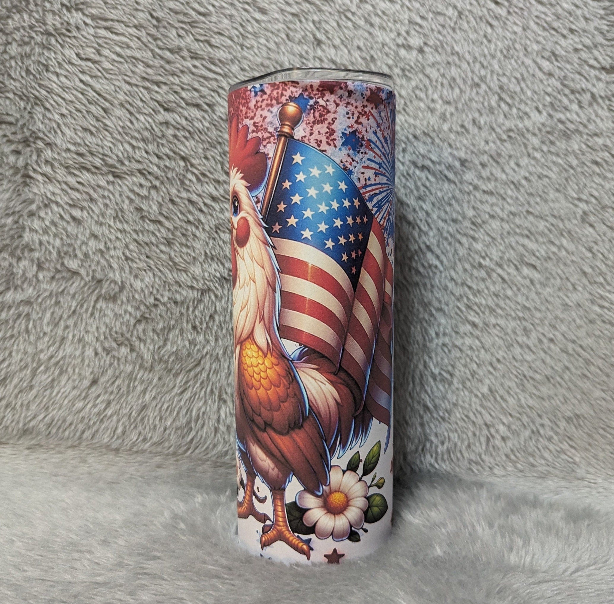 Patriotic Rooster Tumbler Can Be Personalized, Patriotic Cup With Name, Patriotic Gift For Rooster Lovers, Includes A Reusable Straw