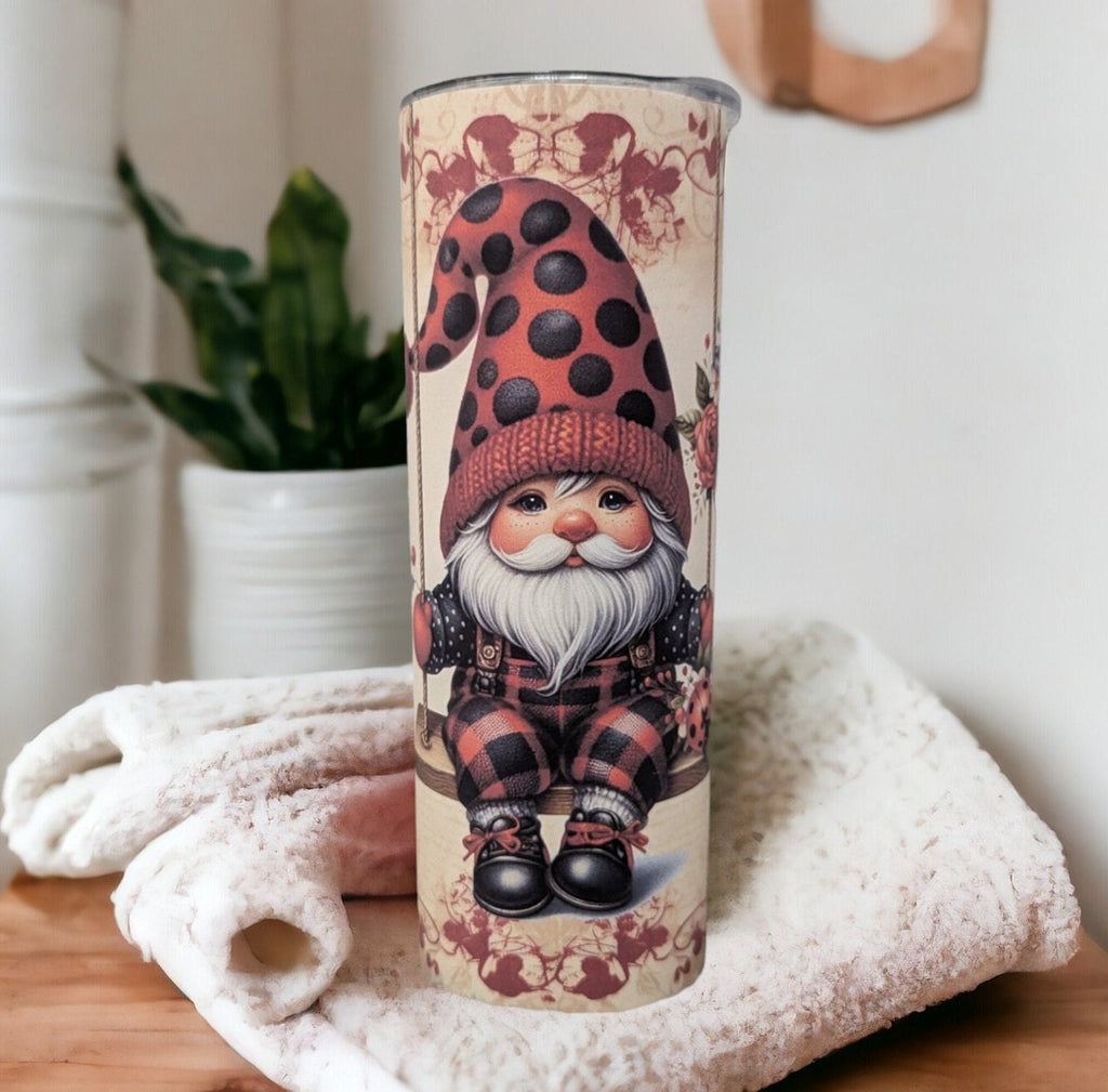 Ladybug Gnome Tumbler 20oz With Reusable Straw, Can Be Personalized