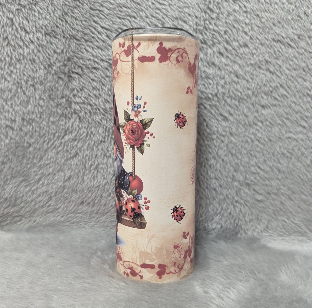 Ladybug Gnome Tumbler 20oz With Reusable Straw, Can Be Personalized