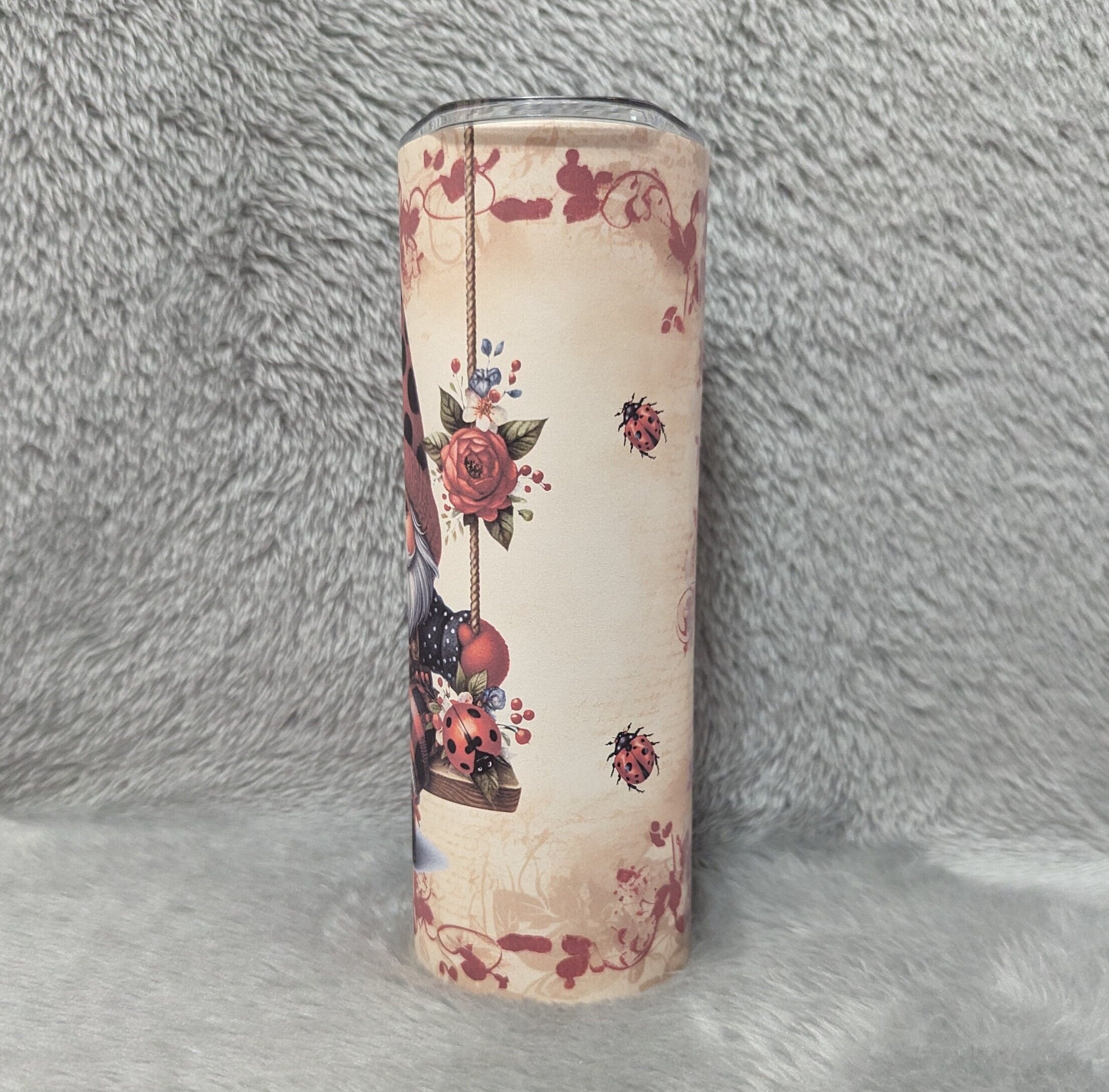 Ladybug Gnome Tumbler 20oz With Reusable Straw, Can Be Personalized