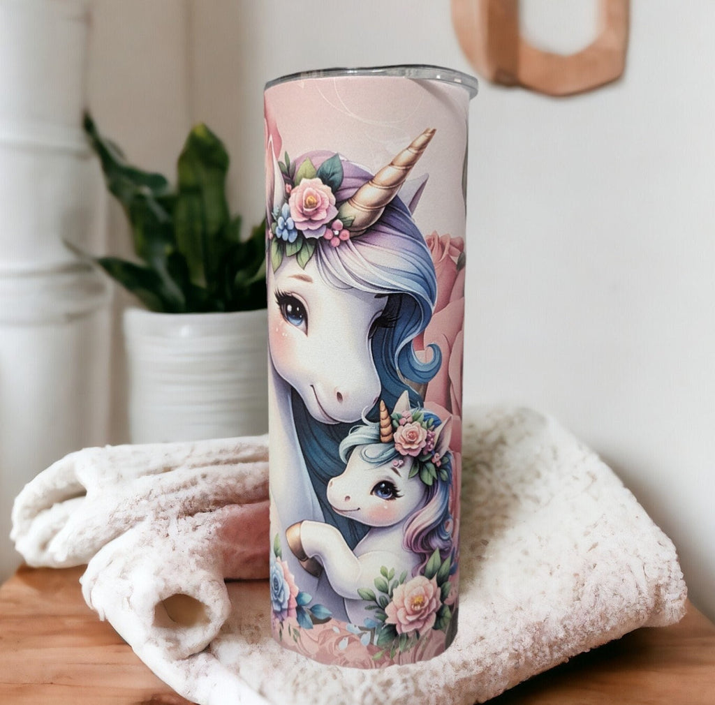 Unicorn Tumbler with Mom and Baby Unicorn 20oz With Reusable Straw Can Be Personalized