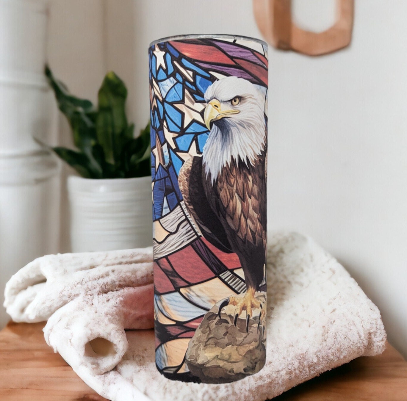 Beautiful Patriotic Eagle Tumbler 20oz With Reusable Straw Can Be Personalized