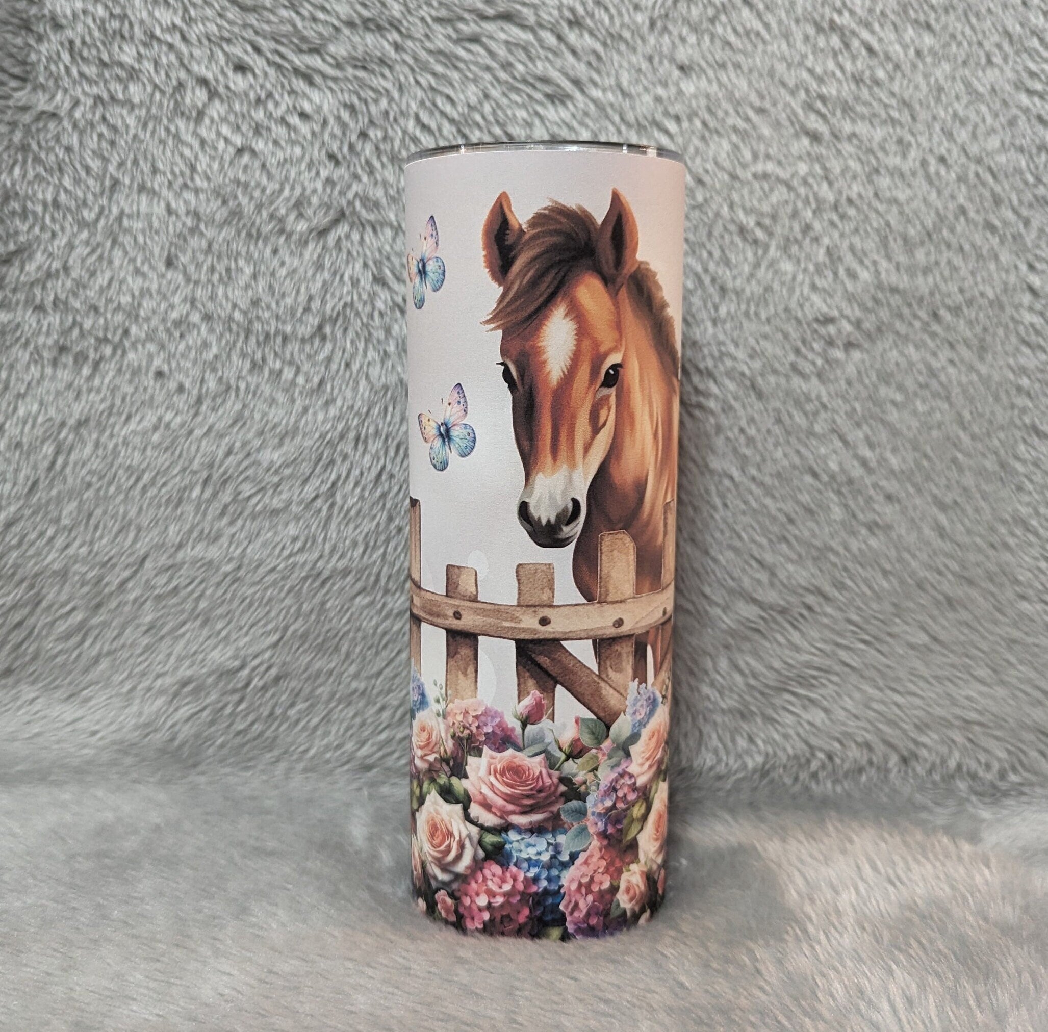 Pony Tumbler With Pretty Flowers Includes A Reusable straw, Can Be Personalized, Horse Gift, Cup With Name, Gift For Her, 20oz Tumbler