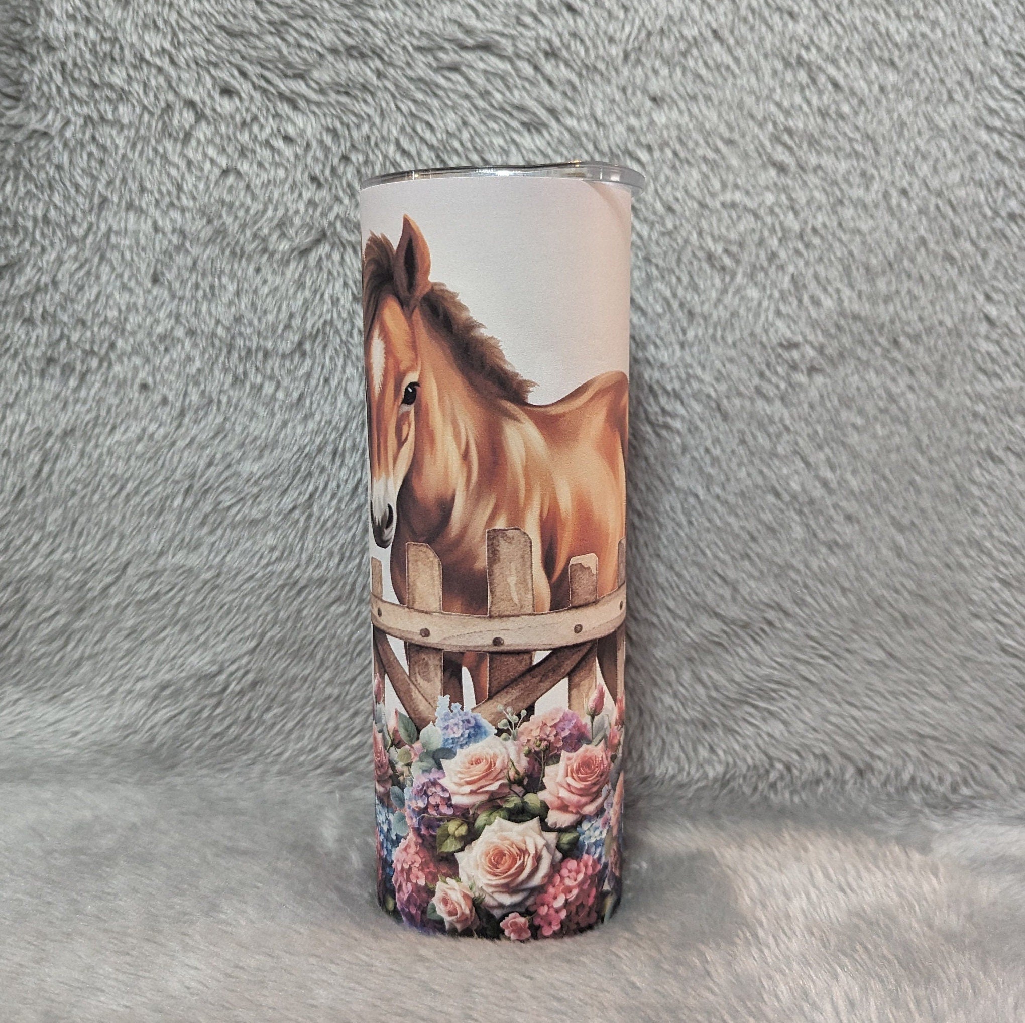Pony Tumbler With Pretty Flowers Includes A Reusable straw, Can Be Personalized, Horse Gift, Cup With Name, Gift For Her, 20oz Tumbler