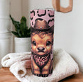 Cute Highland Cow Cowgirl Tumbler with Leopard Print 20oz With Reusable Straw Can Be Personalized