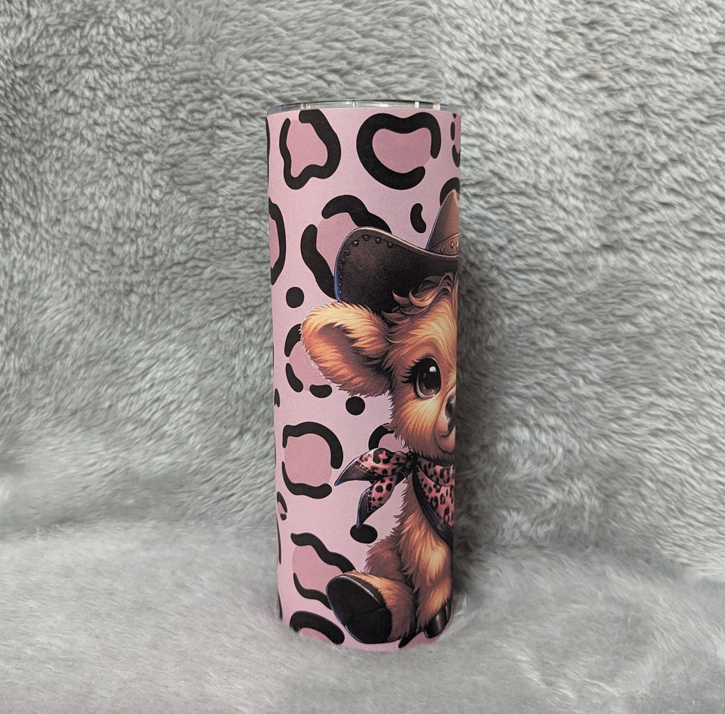 Cute Highland Cow Cowgirl Tumbler with Leopard Print 20oz With Reusable Straw Can Be Personalized