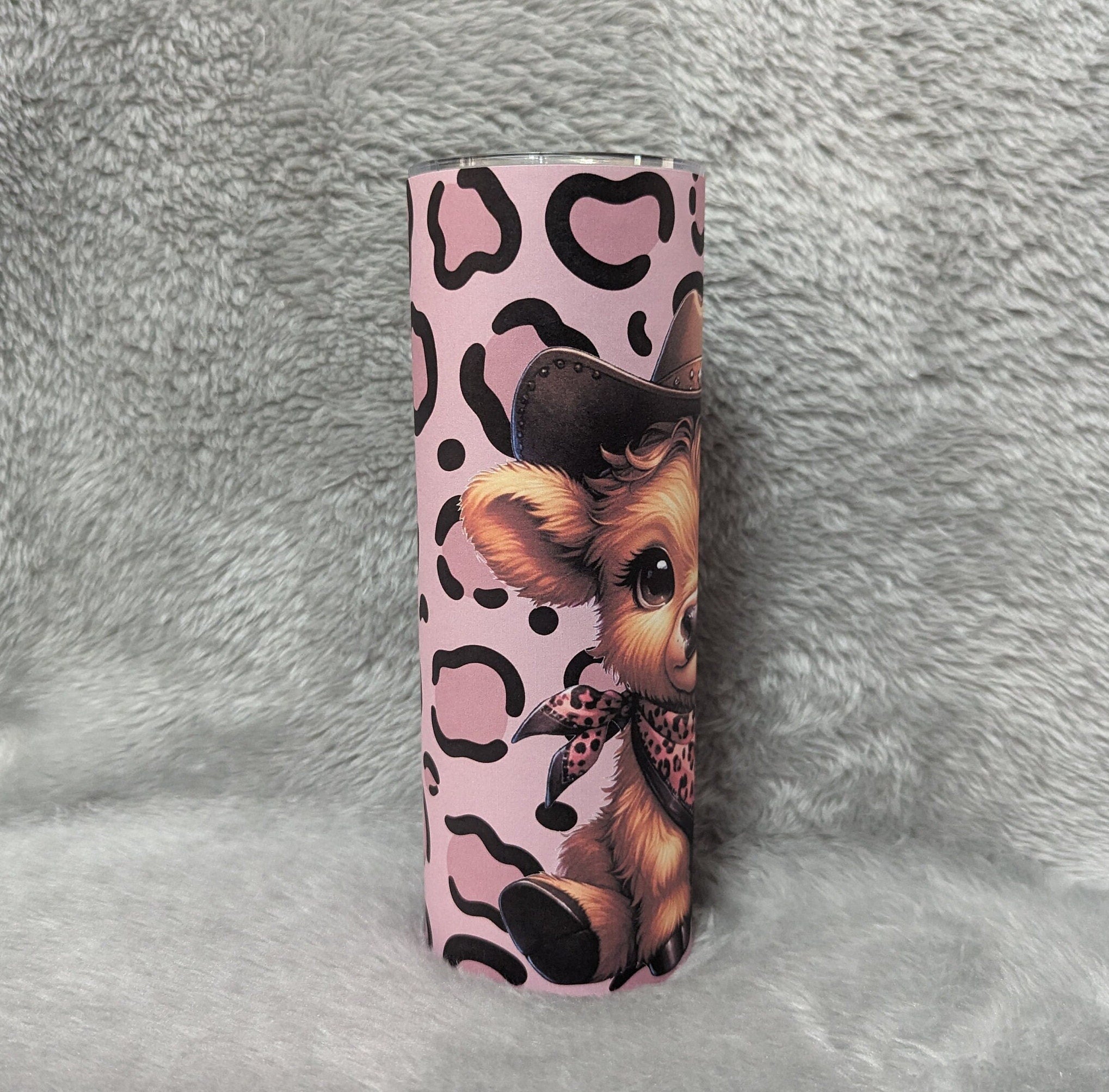 Cute Highland Cow Cowgirl Tumbler with Leopard Print 20oz With Reusable Straw Can Be Personalized