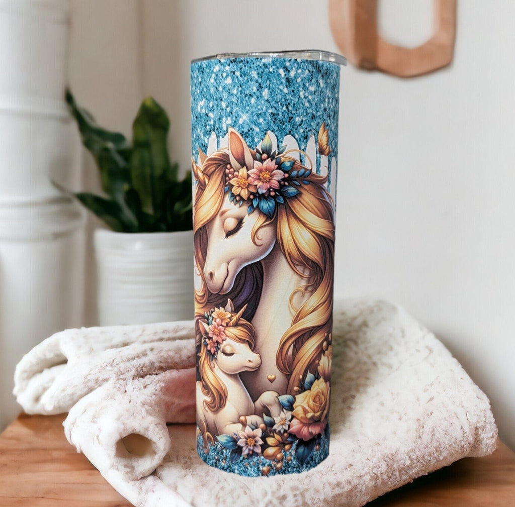 Pretty Unicorn Tumbler with A Glitter Design 20oz With Reusable Straw Can Be Personalized