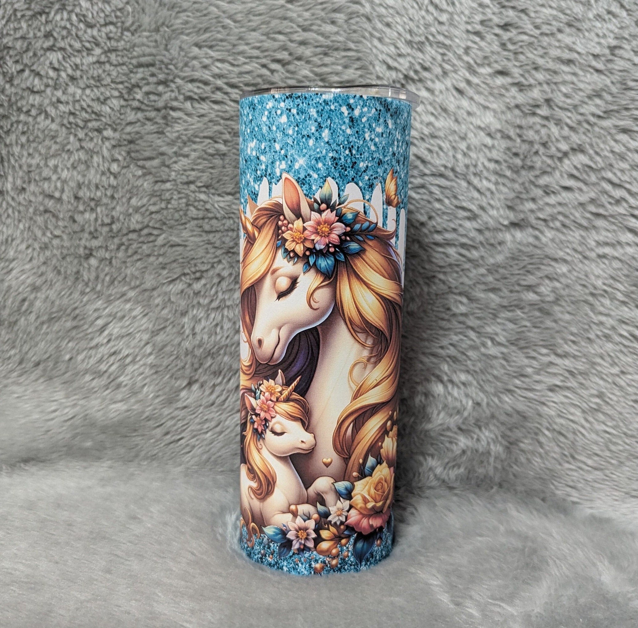 Pretty Unicorn Tumbler with A Glitter Design 20oz With Reusable Straw Can Be Personalized