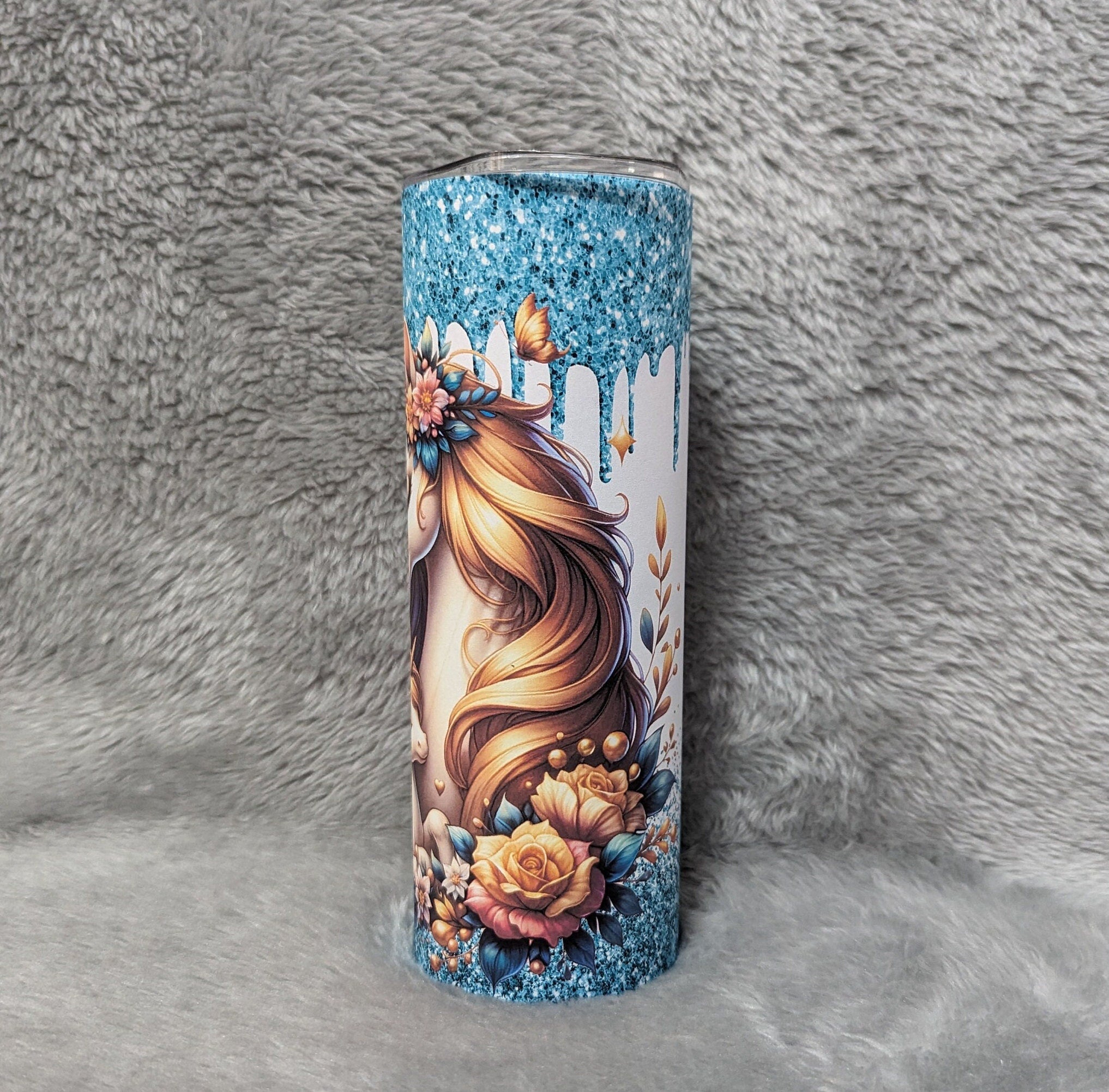 Pretty Unicorn Tumbler with A Glitter Design 20oz With Reusable Straw Can Be Personalized