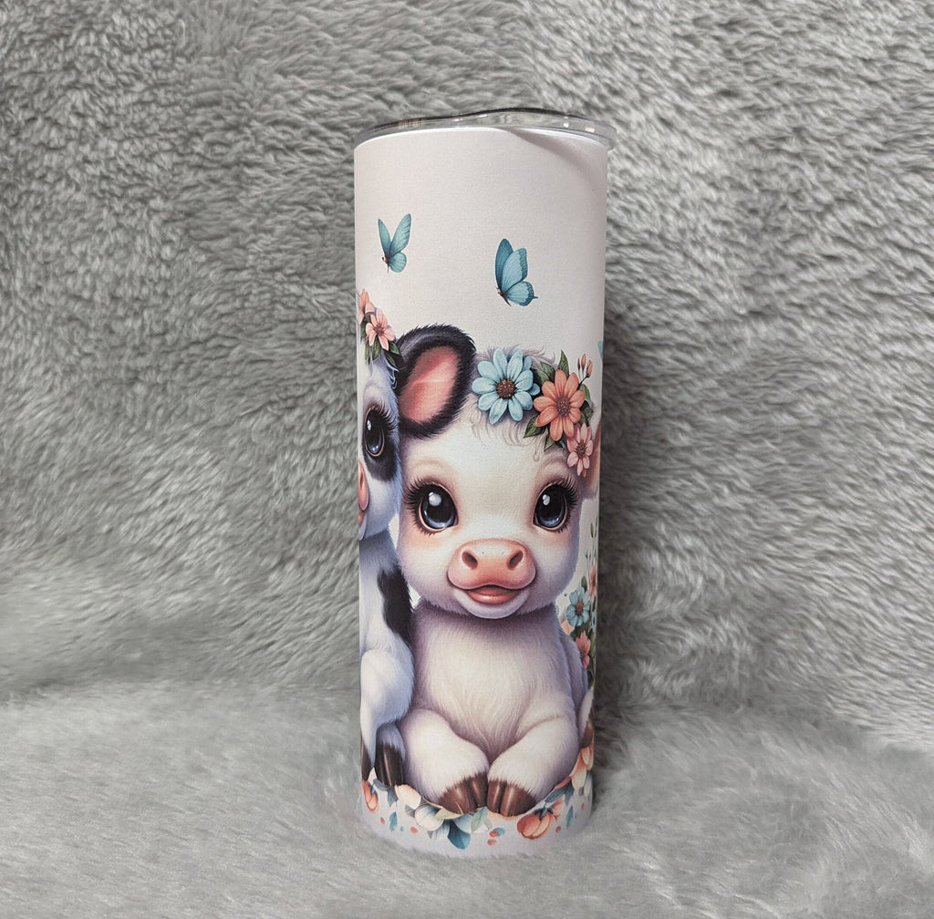 Cute Cow Calf Tumbler With Calf's 20oz With Reusable Straw Can Be Personalized