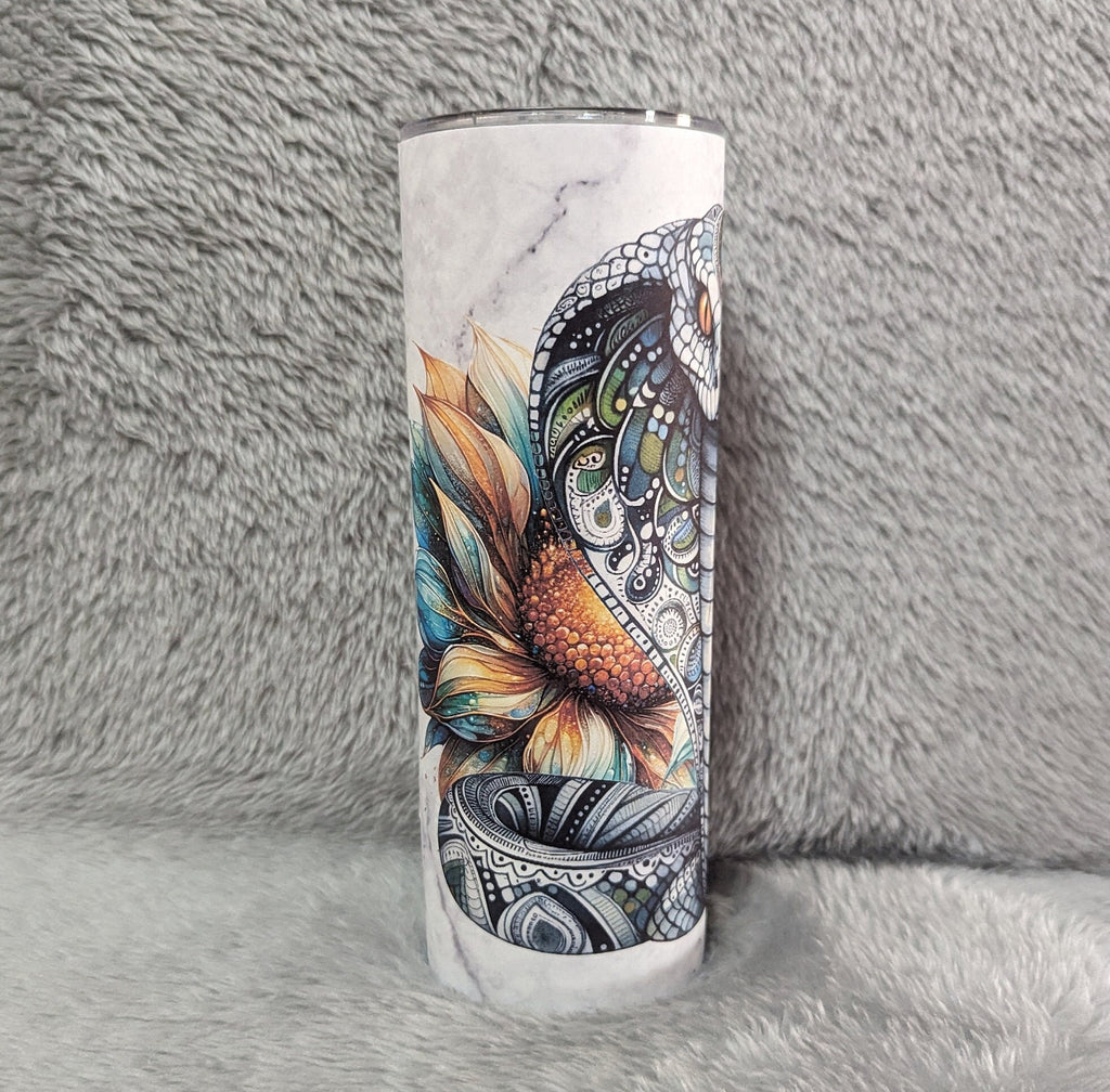 Cobra Snake Tumbler With Sunflowers Can Be Personalized, 20oz Tumbler With Reusable Straw, Great For Everyday Use - Hot Or Cold Drinks