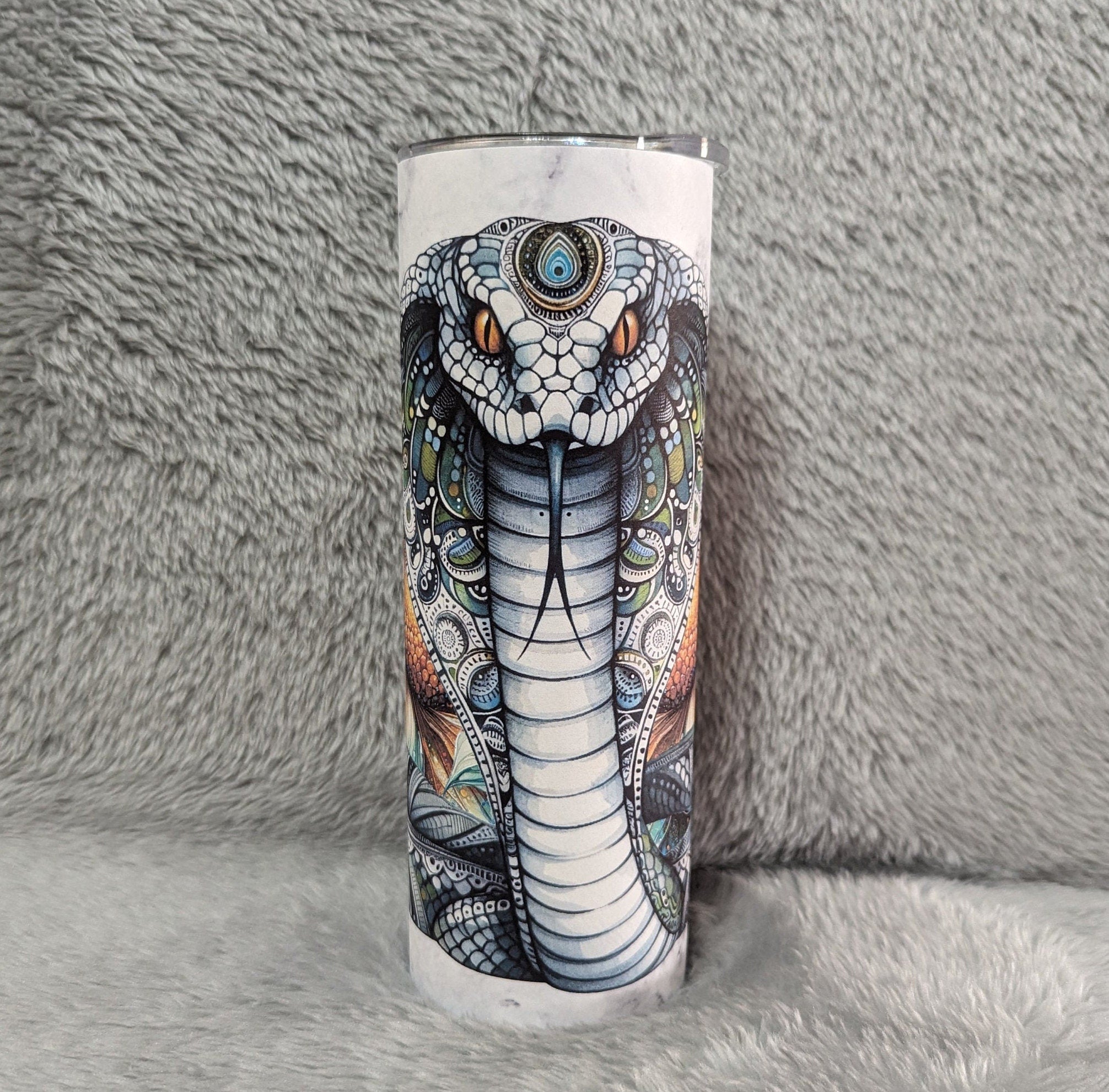 Cobra Snake Tumbler With Sunflowers Can Be Personalized, 20oz Tumbler With Reusable Straw, Great For Everyday Use - Hot Or Cold Drinks