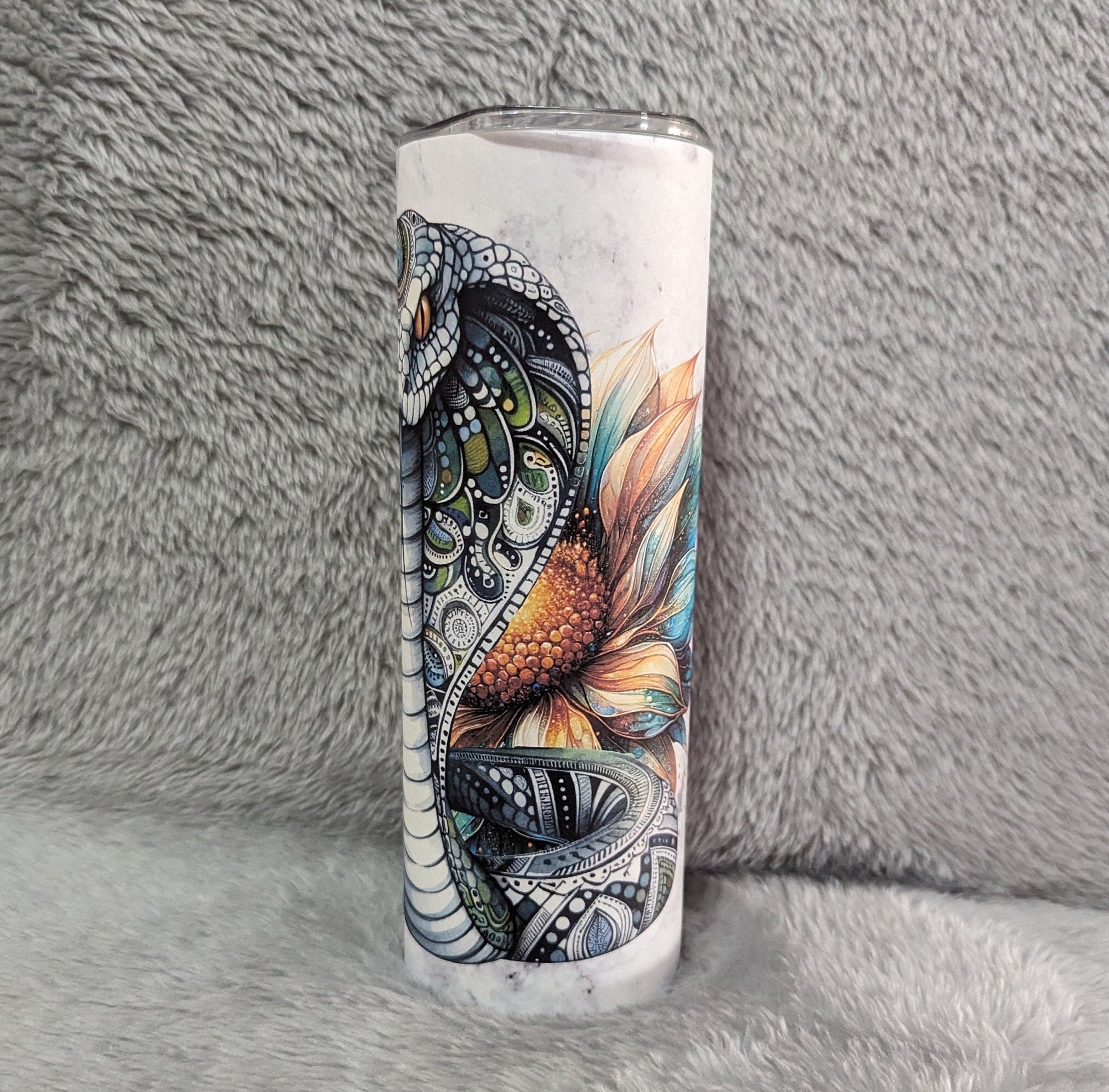 Cobra Snake Tumbler With Sunflowers Can Be Personalized, 20oz Tumbler With Reusable Straw, Great For Everyday Use - Hot Or Cold Drinks