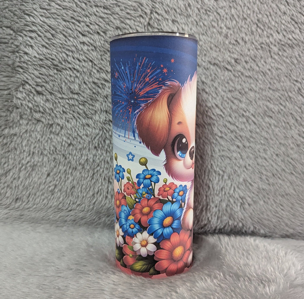 Patriotic Puppy Tumbler Can Be Personalized, Cup With Name, Gift For Dog Lovers, 20oz Tumbler With Reusable Straw - Hot Or Cold Drinks