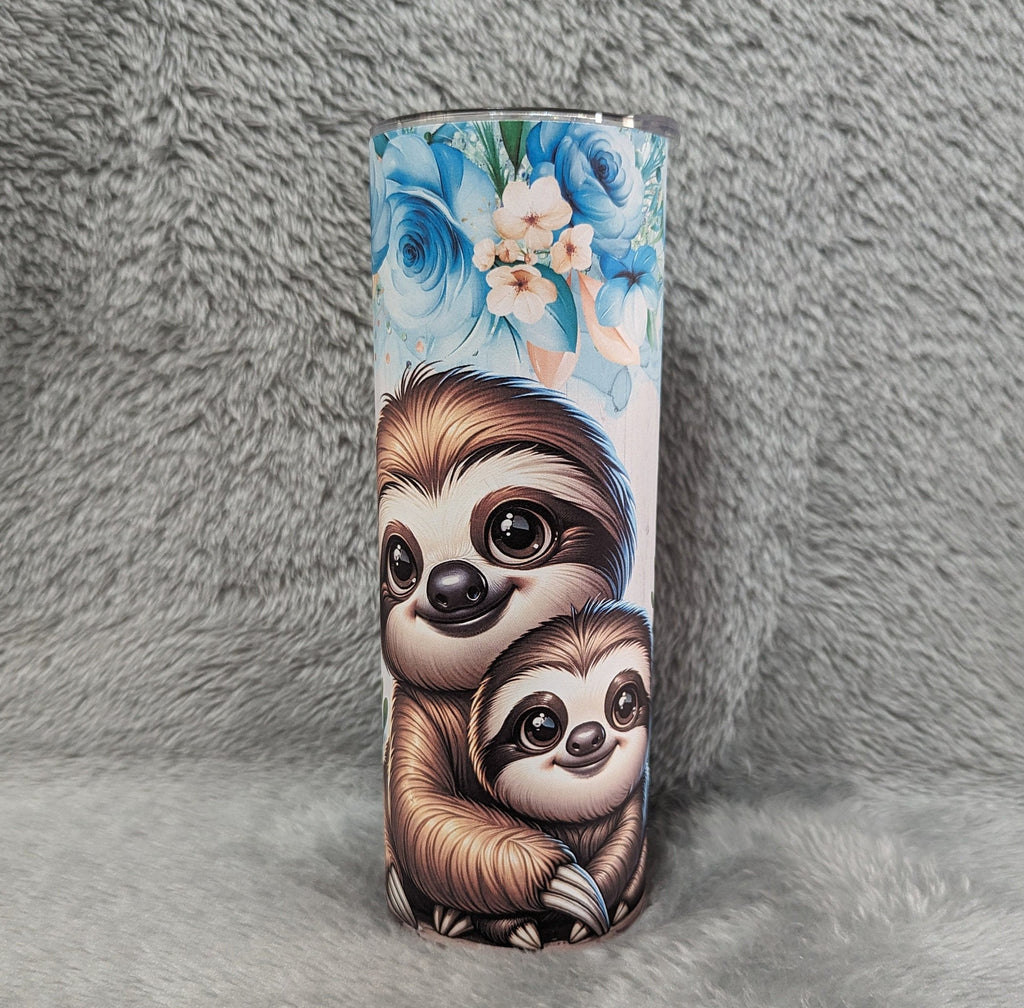 Pretty Floral Sloth Tumbler 20oz With Reusable Straw Can Be Personalized