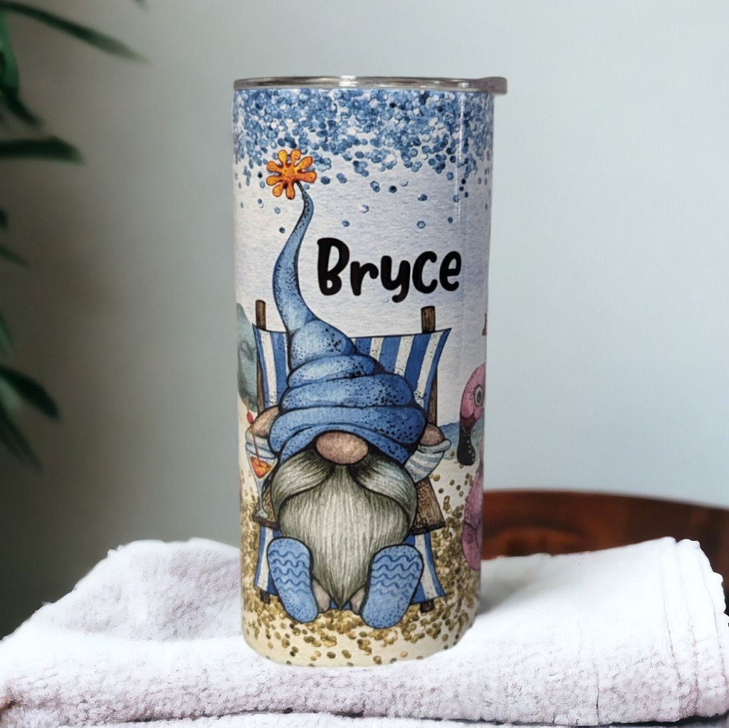 Kids Gnome Tumbler Can Be Personalized, Kids Cup With Name, Beach Gnome Tumbler For Kids, 15oz Tumbler With Reusable Straw, Everyday Use