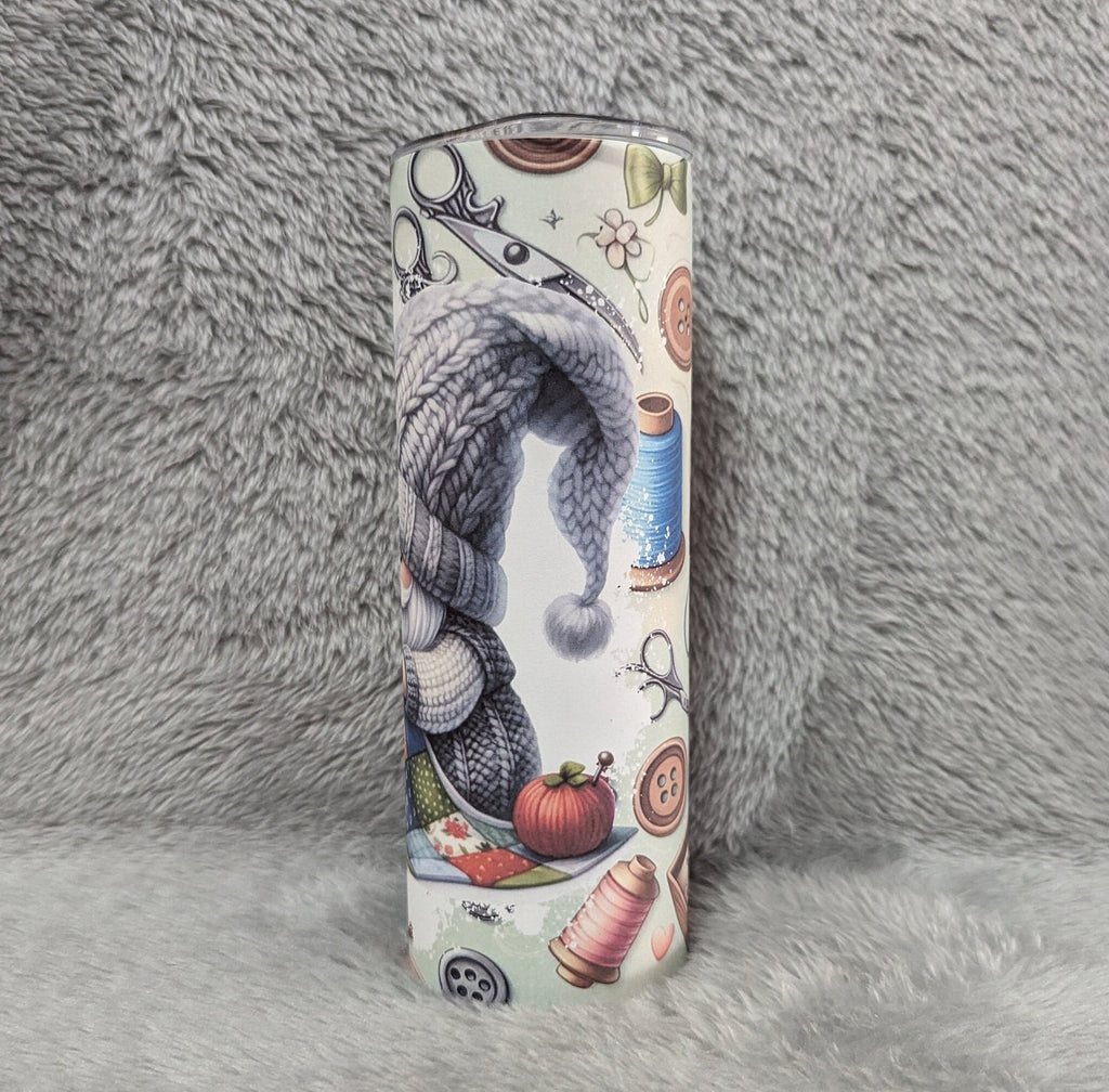 Cute Gnome Crafting Tumbler Can Be Personalized, Crafters Tumbler, Craft Hobbyist Gift, Seamstress Gift For Her, 20oz Tumbler With Straw