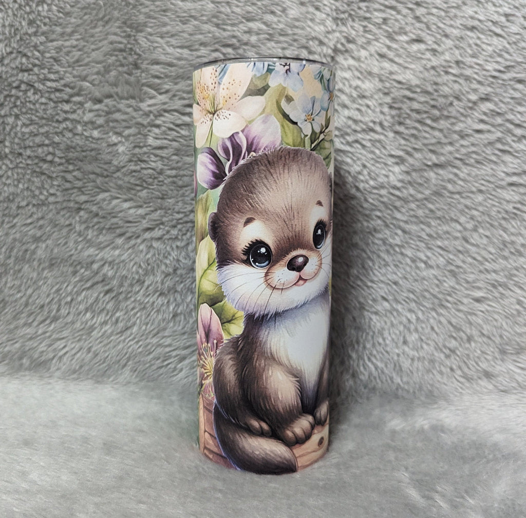 Baby Otters Tumbler Can Be Personalized, Otter Tumbler With Reusable Plastic Straw, For Hot Or Cold Drinks, 20oz Skinny Tumbler