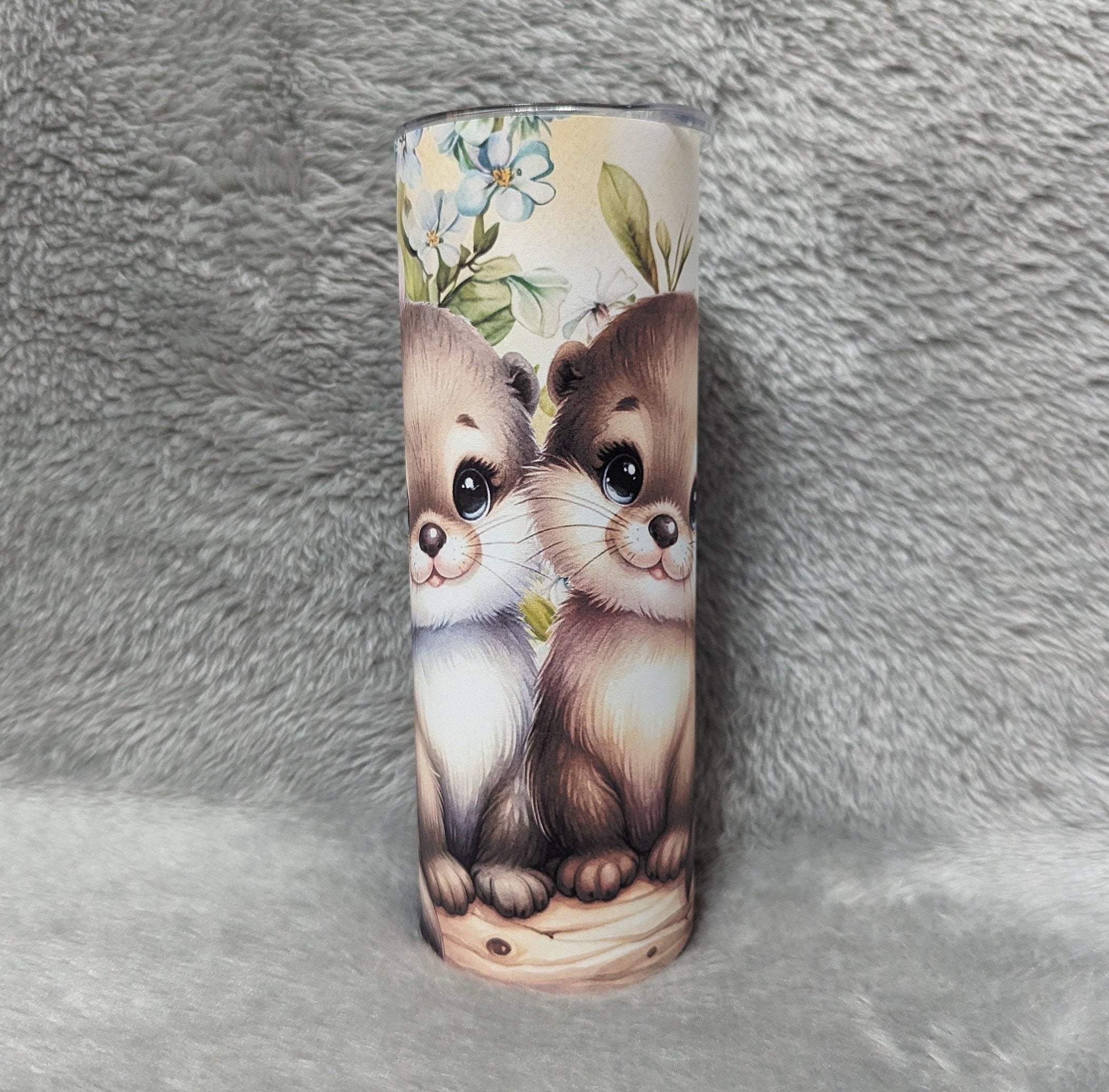 Baby Otters Tumbler Can Be Personalized, Otter Tumbler With Reusable Plastic Straw, For Hot Or Cold Drinks, 20oz Skinny Tumbler