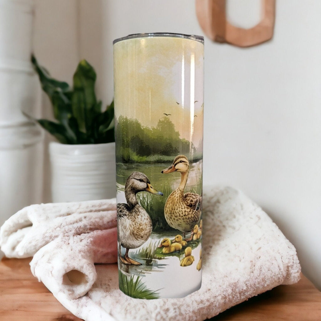 Duck Tumbler Can Be Personalized, Duck Family Tumbler With Reusable Plastic Straw, For Hot Or Cold Drinks, 20oz Skinny Tumbler
