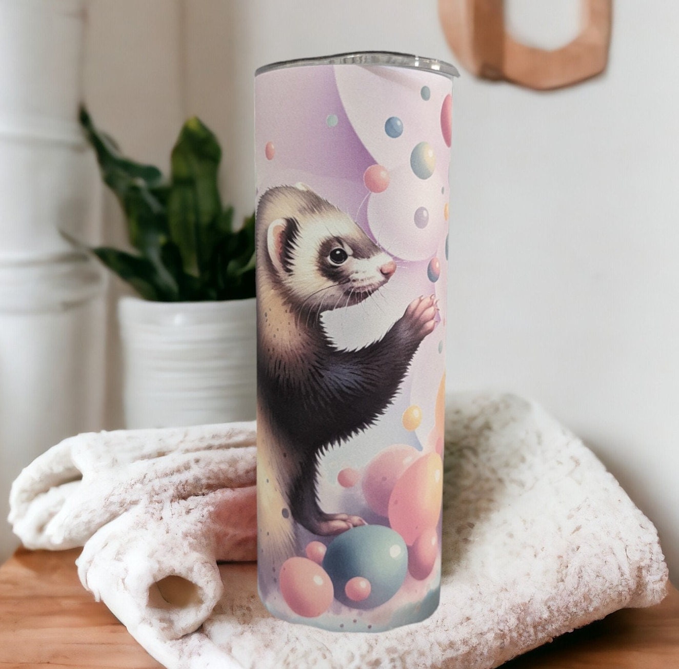 Cute Ferret Tumbler Can Be Personalized, Ferret 20oz Tumbler With Reusable Plastic Straw, For Hot Or Cold Drinks, 20oz Skinny Tumbler