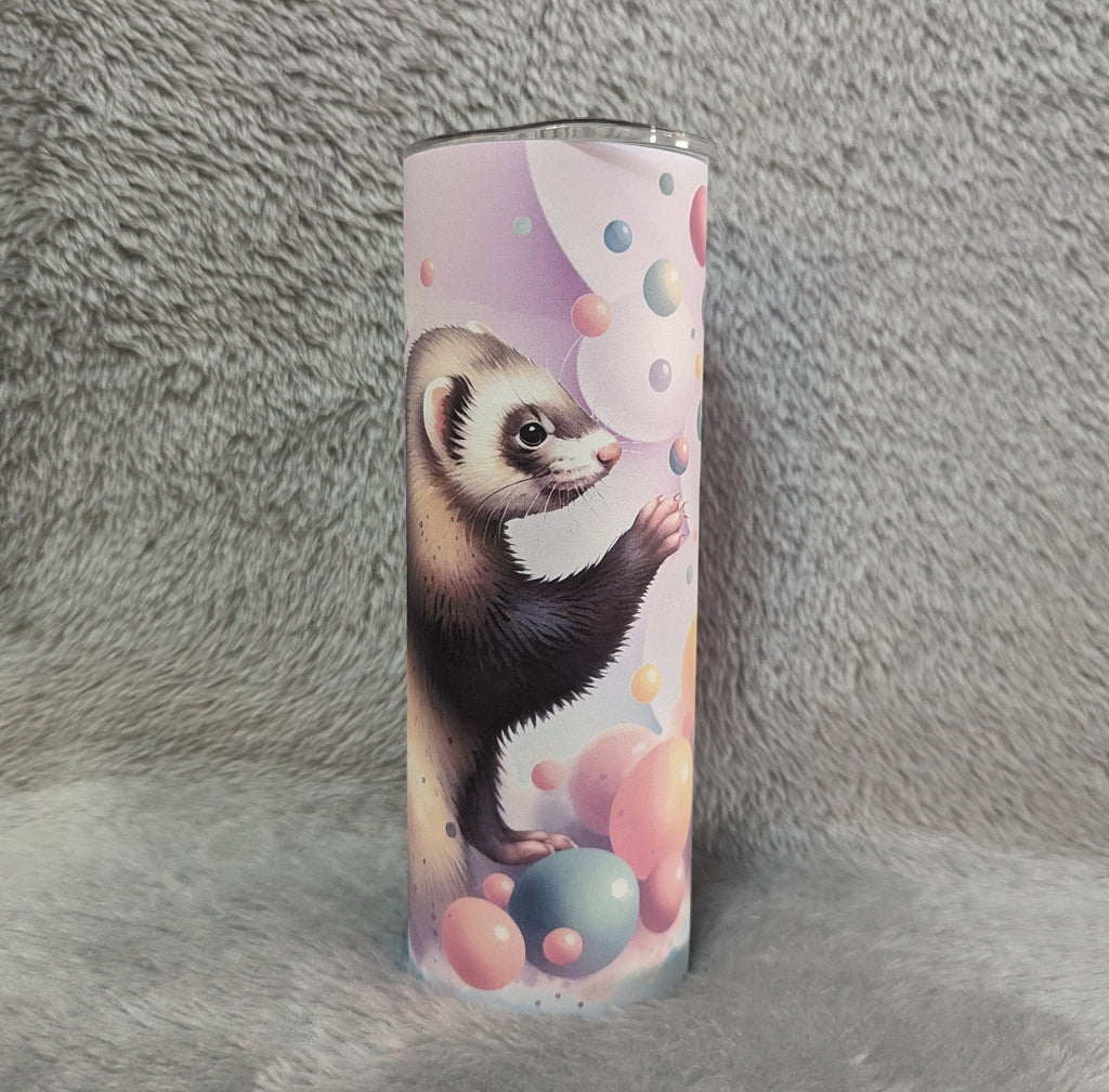 Cute Ferret Tumbler Can Be Personalized, Ferret 20oz Tumbler With Reusable Plastic Straw, For Hot Or Cold Drinks, 20oz Skinny Tumbler