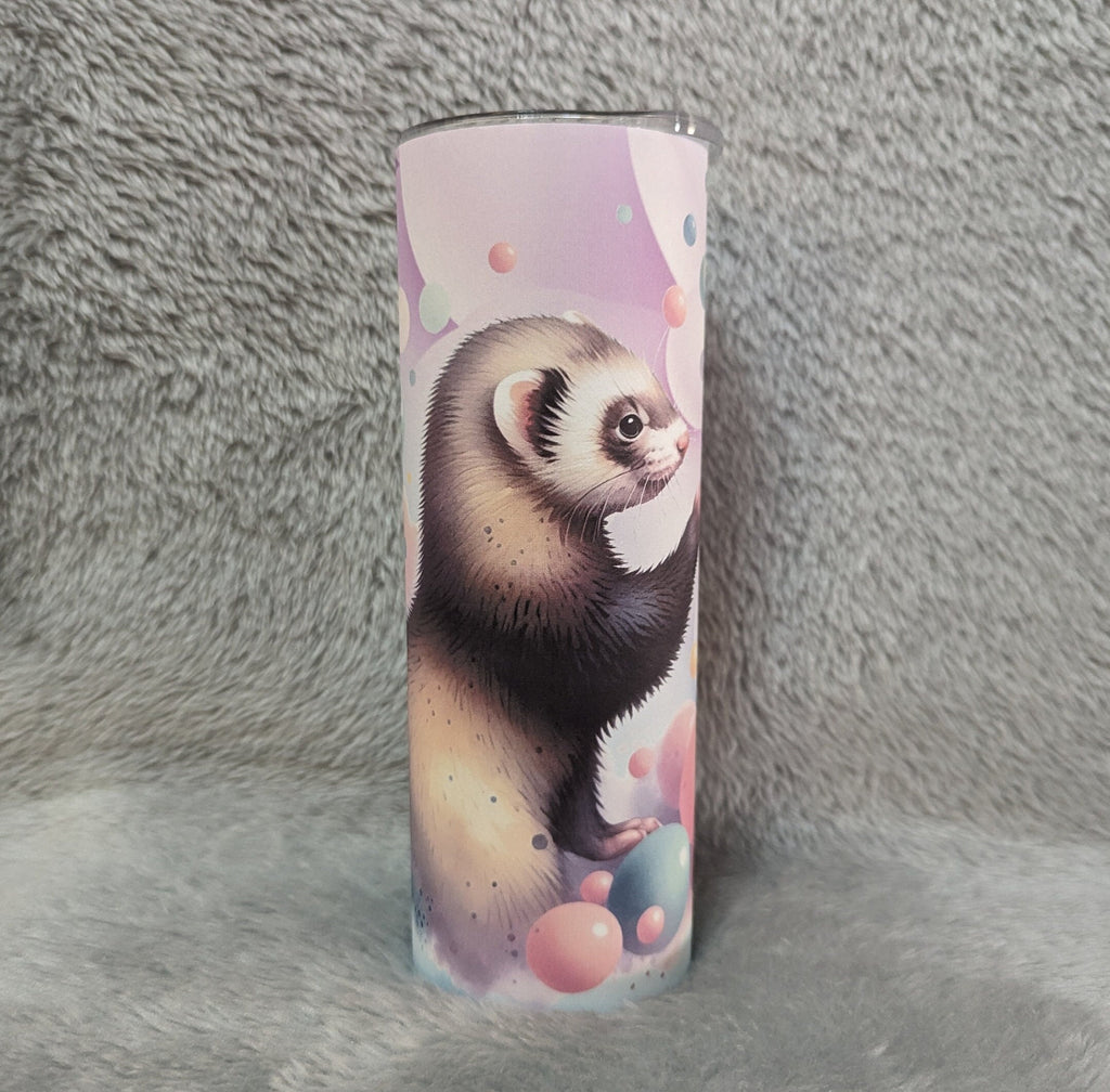 Cute Ferret Tumbler Can Be Personalized, Ferret 20oz Tumbler With Reusable Plastic Straw, For Hot Or Cold Drinks, 20oz Skinny Tumbler