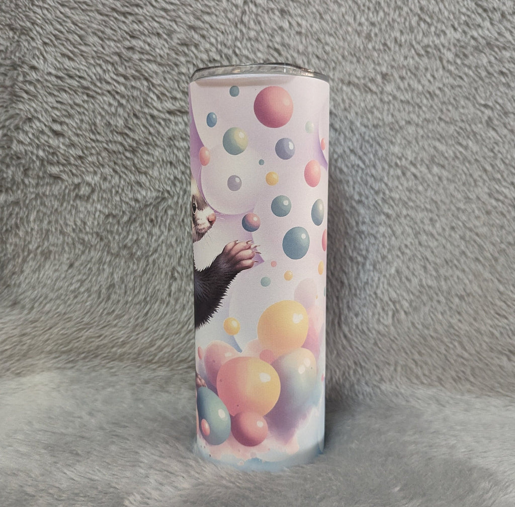 Cute Ferret Tumbler Can Be Personalized, Ferret 20oz Tumbler With Reusable Plastic Straw, For Hot Or Cold Drinks, 20oz Skinny Tumbler