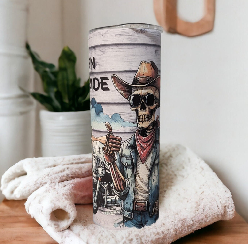 Born To Ride Skeleton Biker Tumbler With Reusable Plastic Straw, Can Also Be Personalized, Hot Cold Drinkware, Best Dad Ever Cup