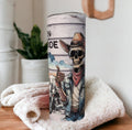 Born To Ride Skeleton Biker Tumbler With Reusable Plastic Straw, Can Also Be Personalized, Hot Cold Drinkware, Best Dad Ever Cup
