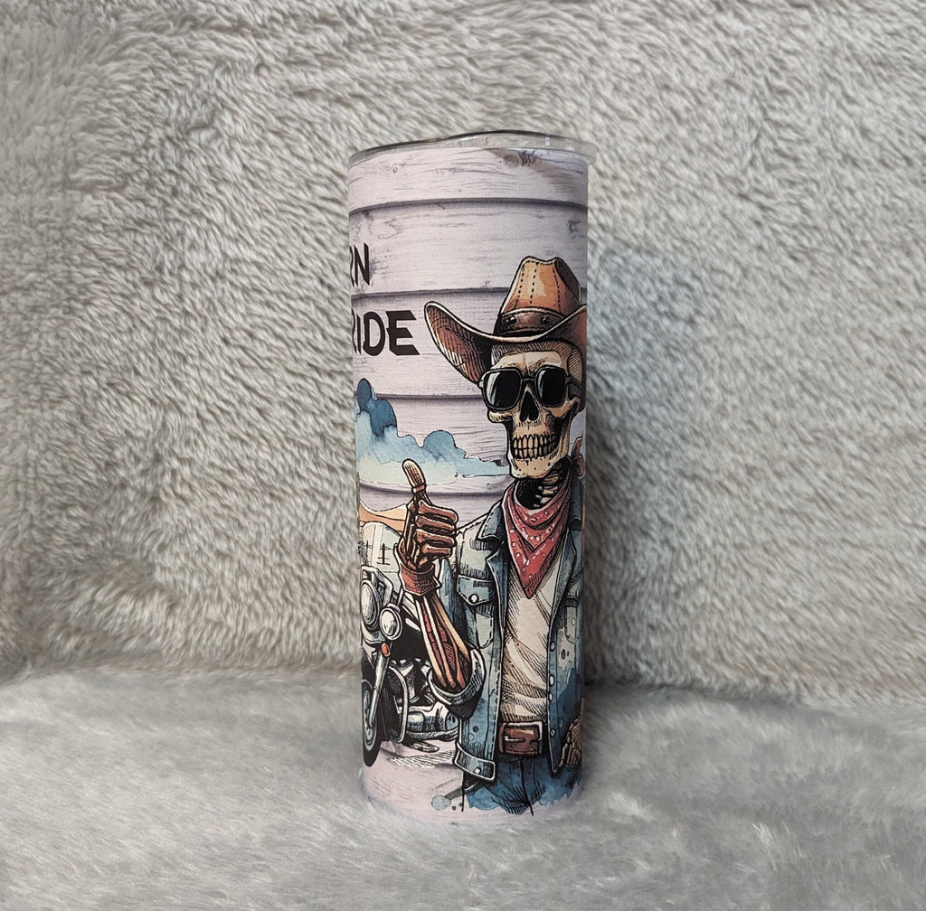Born To Ride Skeleton Biker Tumbler With Reusable Plastic Straw, Can Also Be Personalized, Hot Cold Drinkware, Best Dad Ever Cup
