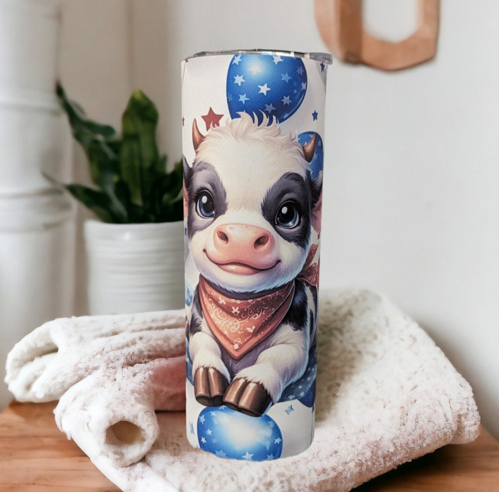 Patriotic Cow Tumbler Can Be Personalized, Cup With Name, Patriotic Gift, 20oz Tumbler With Straw - Hot Or Cold Drinks