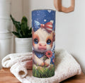 Patriotic Cow Tumbler, Highland Cow Gift, Patriotic Calf Tumbler, Patriotic Cow Cup, 20oz Tumbler With Reusable Straw For Hot Or Cold Drinks