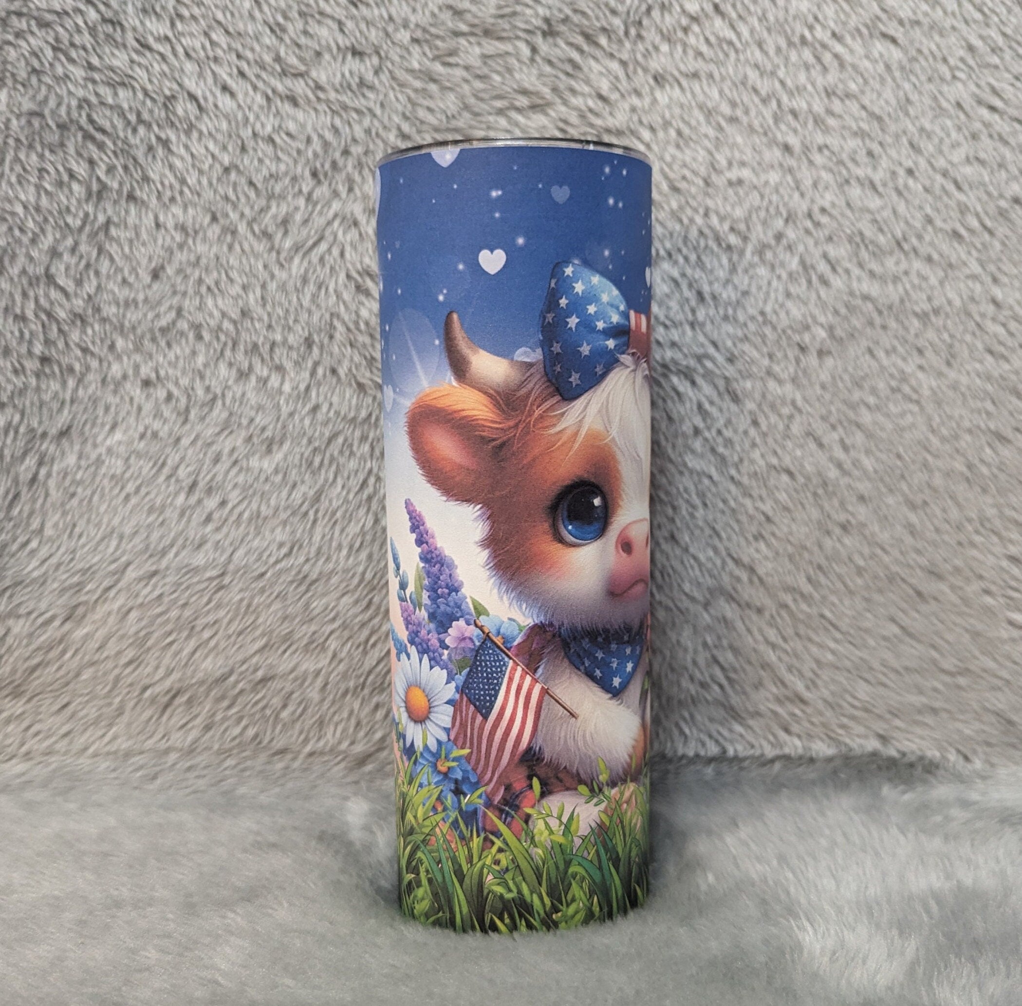 Patriotic Cow Tumbler, Highland Cow Gift, Patriotic Calf Tumbler, Patriotic Cow Cup, 20oz Tumbler With Reusable Straw For Hot Or Cold Drinks