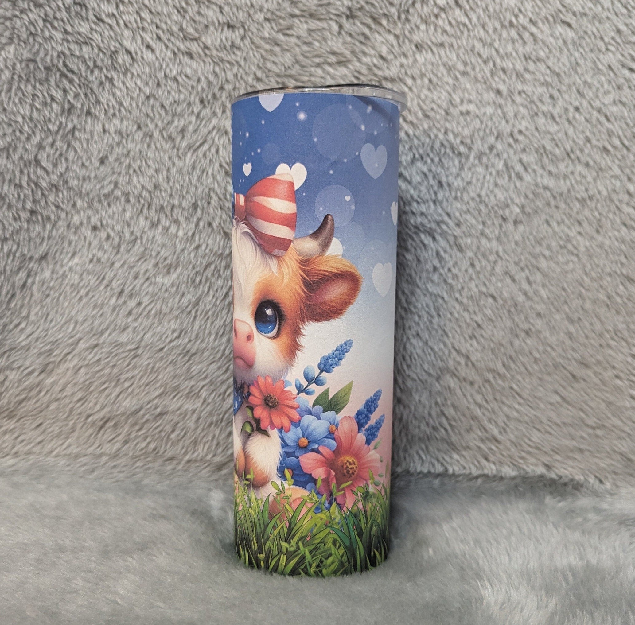 Patriotic Cow Tumbler, Highland Cow Gift, Patriotic Calf Tumbler, Patriotic Cow Cup, 20oz Tumbler With Reusable Straw For Hot Or Cold Drinks