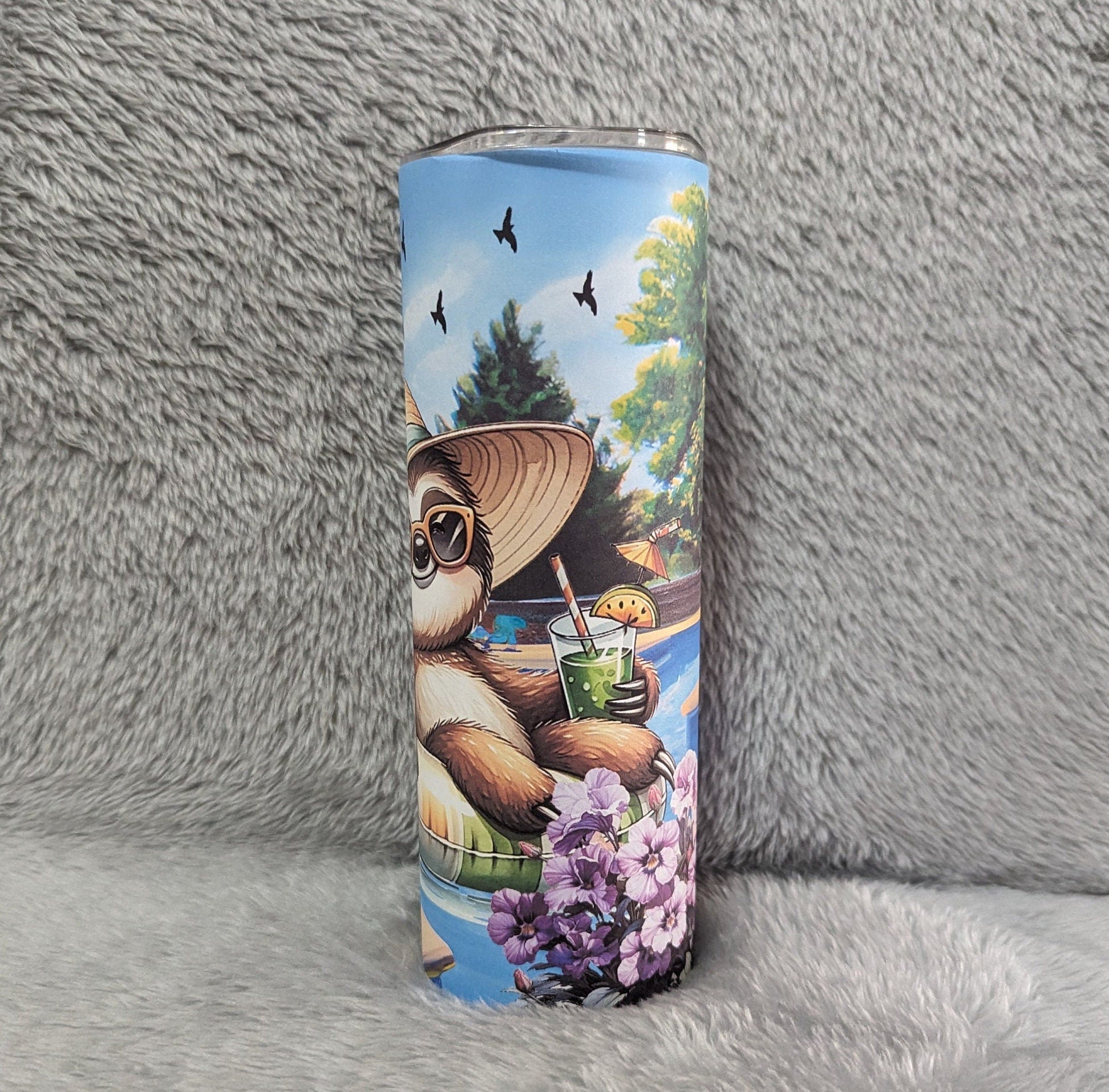 Cute Pool Sloth Tumbler Can Be Personalized, Perfect for Sloth Lovers, Sloth 20oz Tumbler With Reusable Straw - For Hot Or Cold Drinks