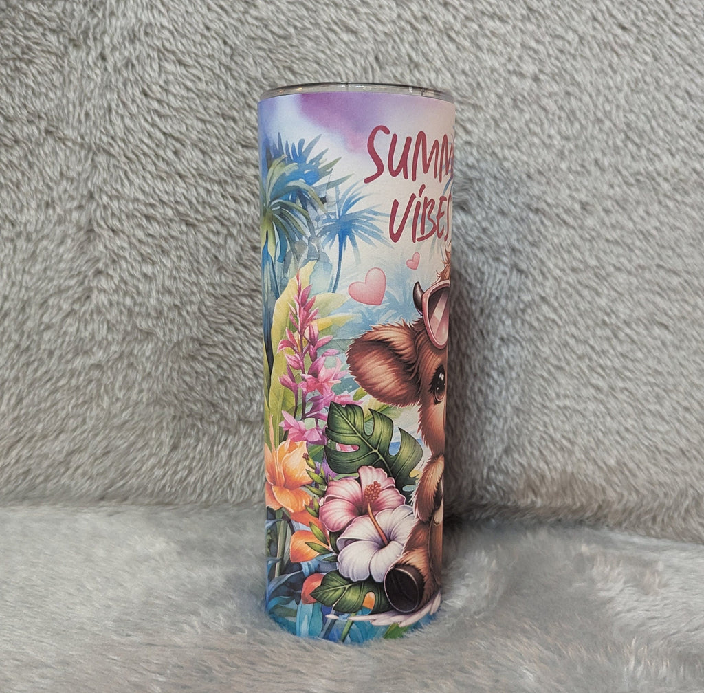 Cute Summer Highland Cow Tumbler Can Be Personalized, 20oz Highland Cow Tumbler, Cow Tumbler, Cow Lovers Gift, Includes Lid and Straw
